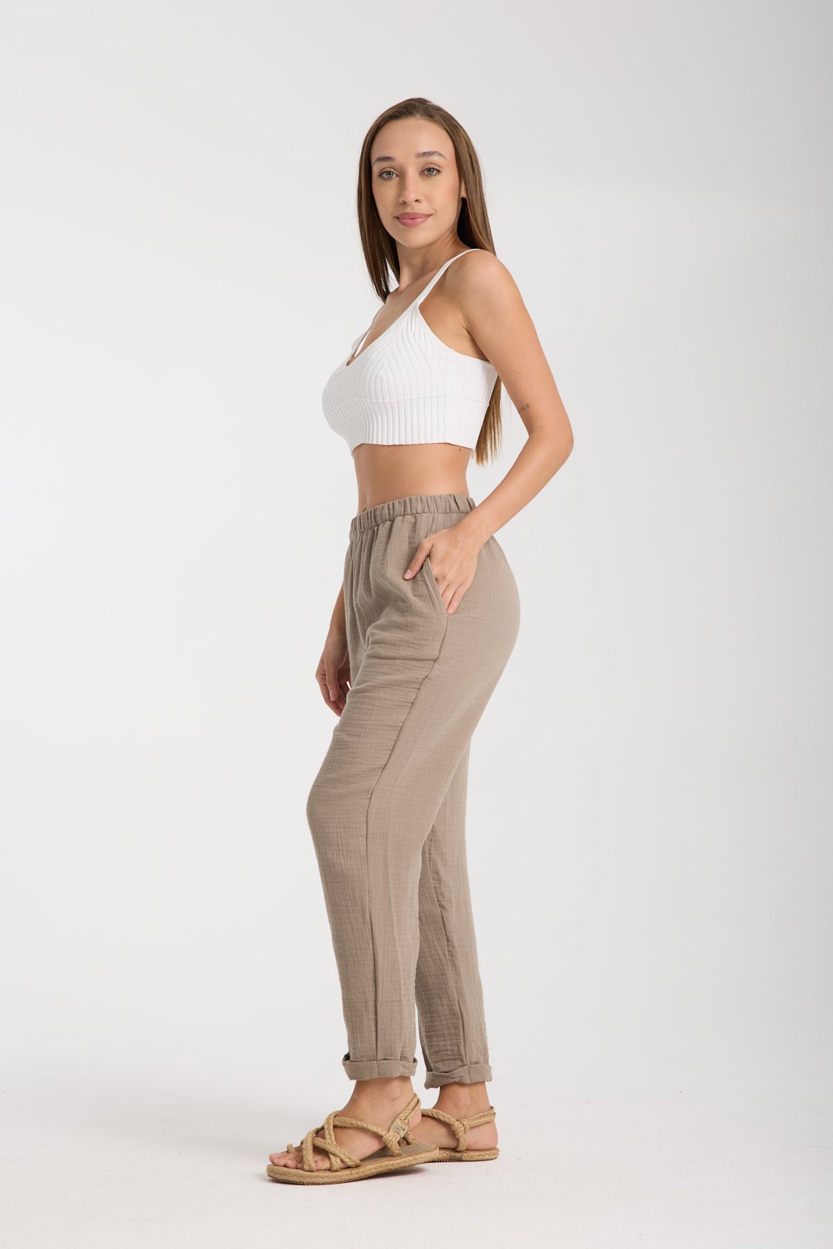 Çift Katlı Müslin Düz Pantolon