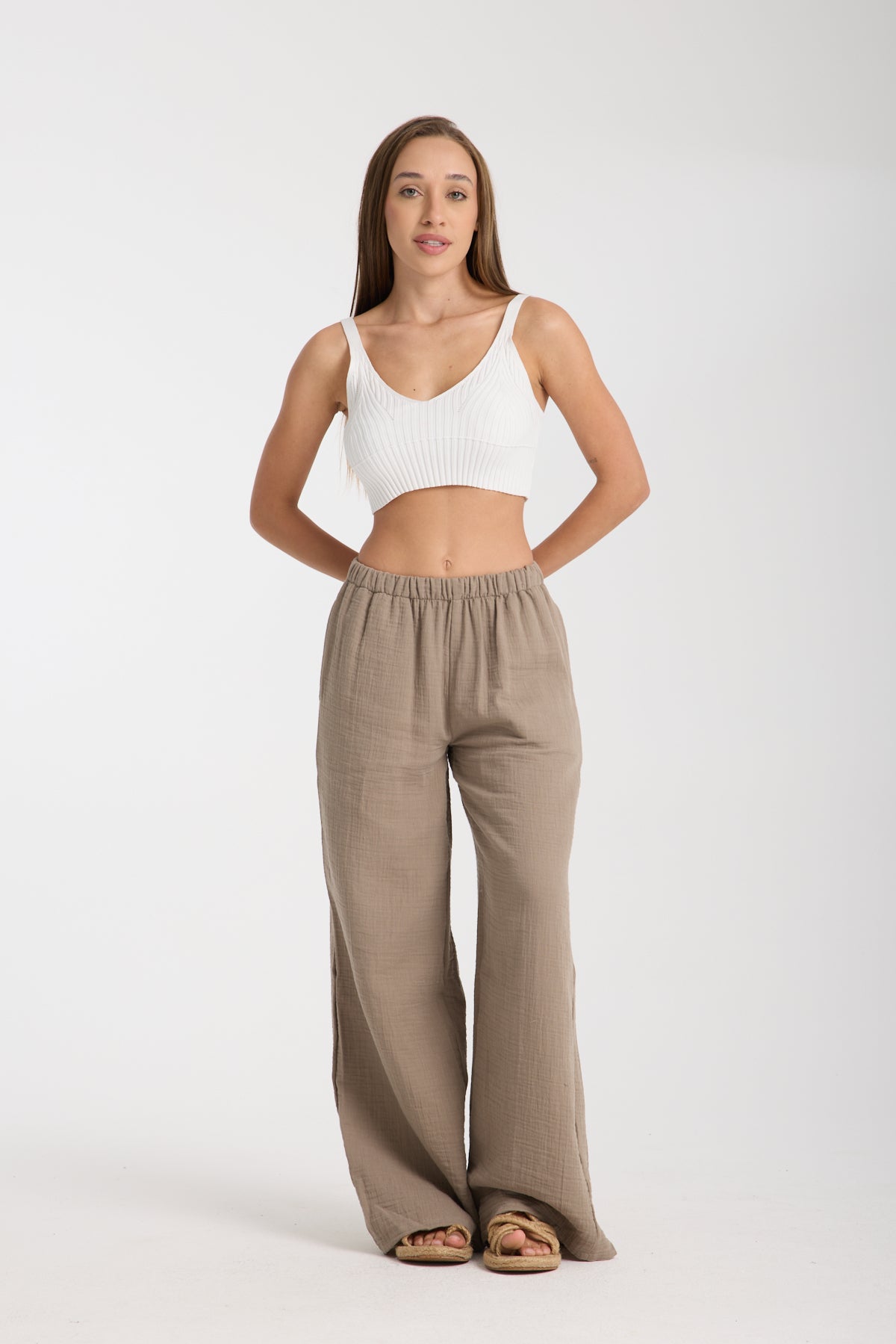 Çift Katlı Müslin Bol Paça Pantolon