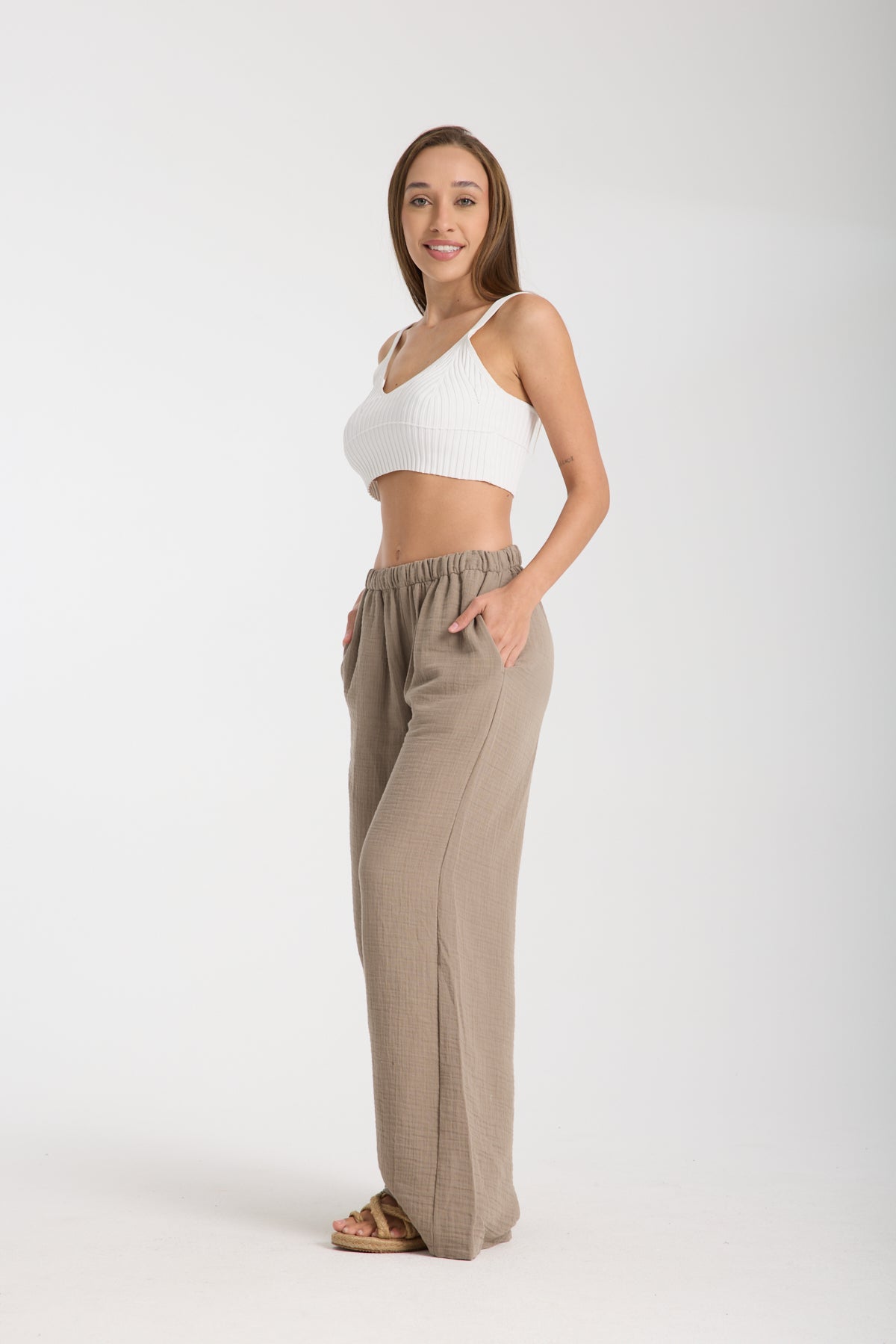 Çift Katlı Müslin Bol Paça Pantolon