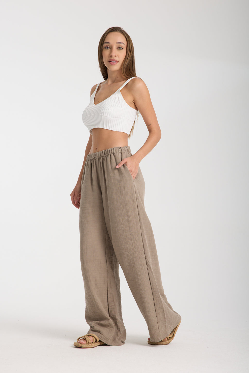 Çift Katlı Müslin Bol Paça Pantolon