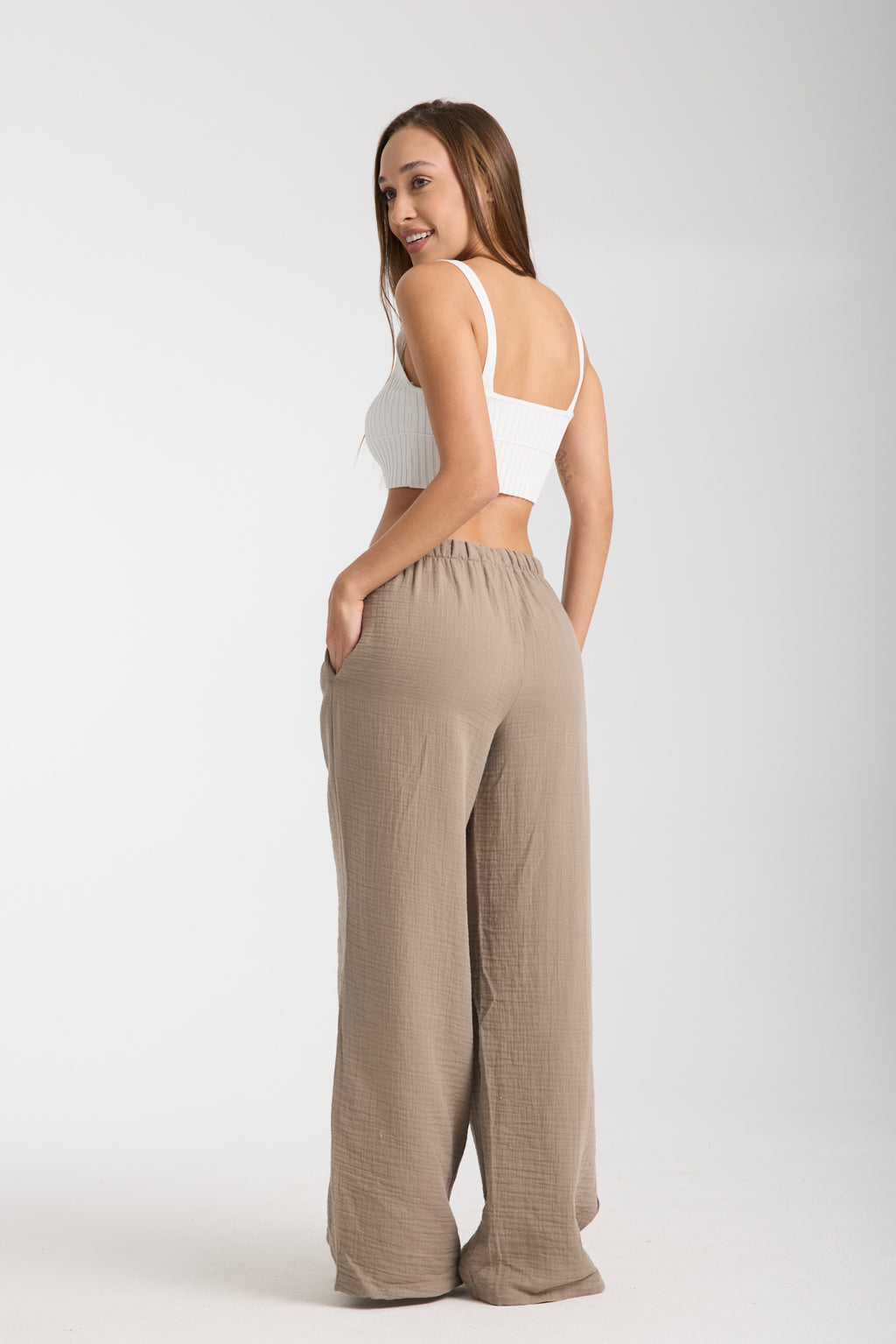 Çift Katlı Müslin Bol Paça Pantolon