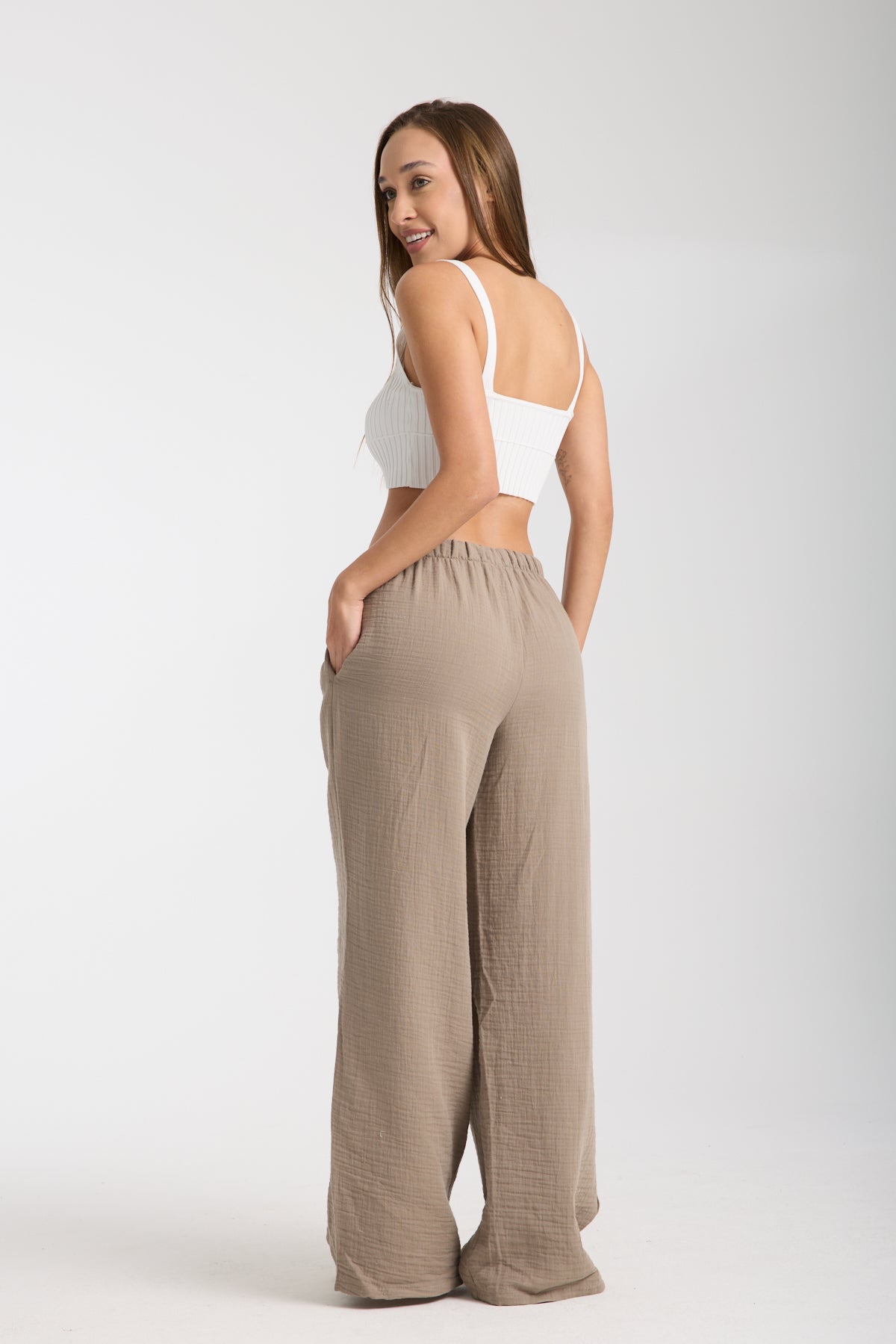 Çift Katlı Müslin Bol Paça Pantolon