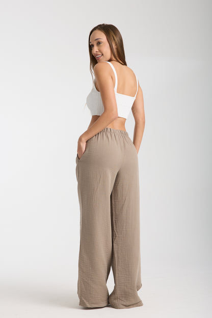 Çift Katlı Müslin Bol Paça Pantolon