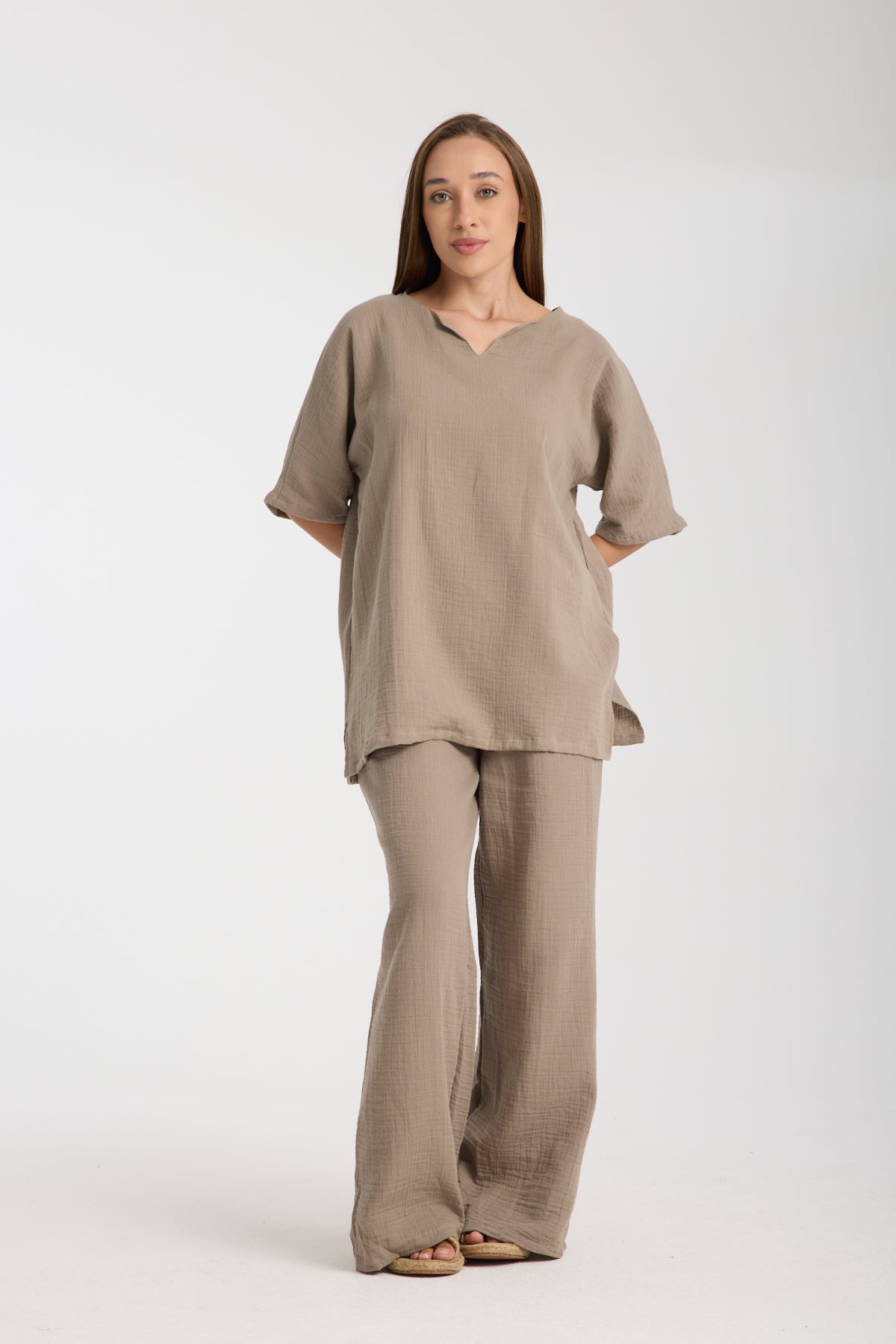 Çift Katlı Müslin Oversize Bluz Takım