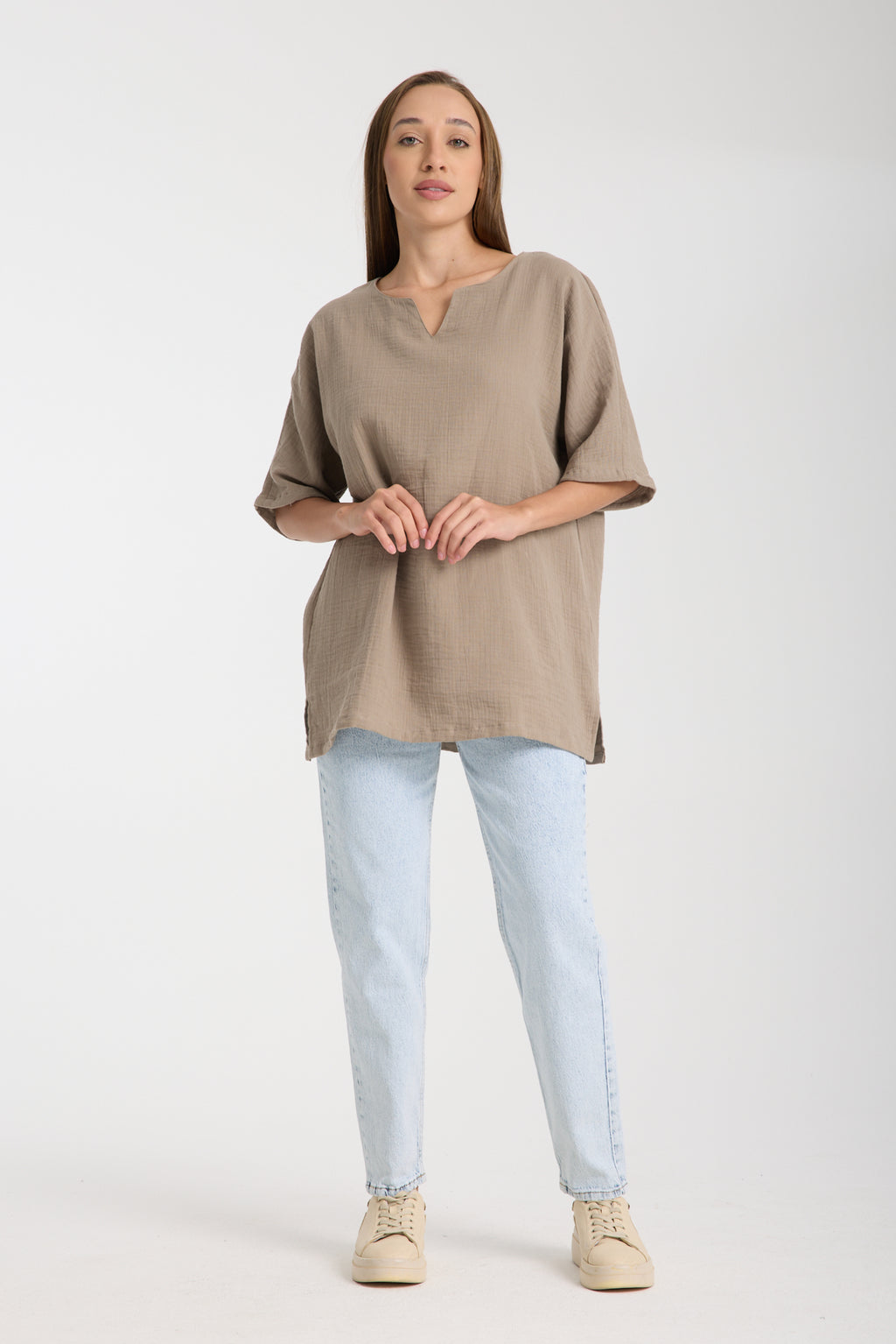 Oversize Bluz | %100 Pamuk Çift Kat Müslin