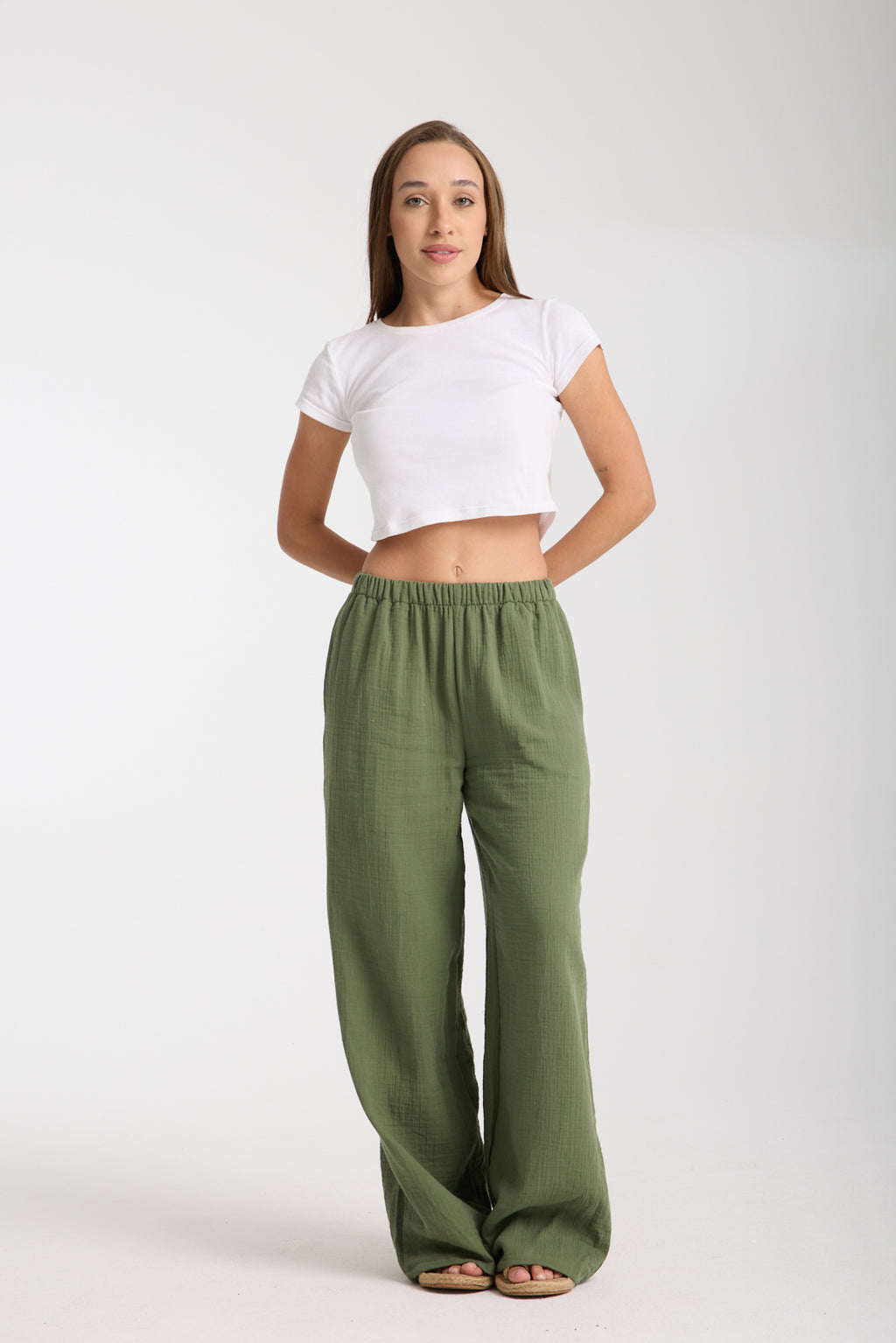 Çift Katlı Müslin Bol Paça Pantolon