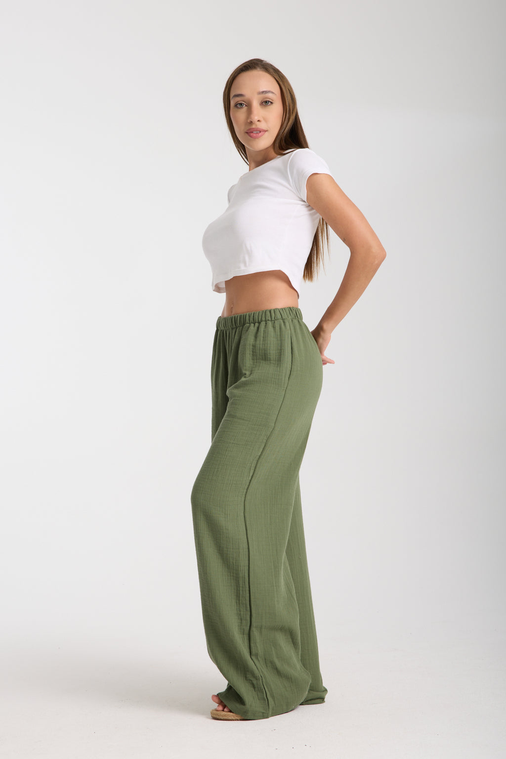 Çift Katlı Müslin Bol Paça Pantolon