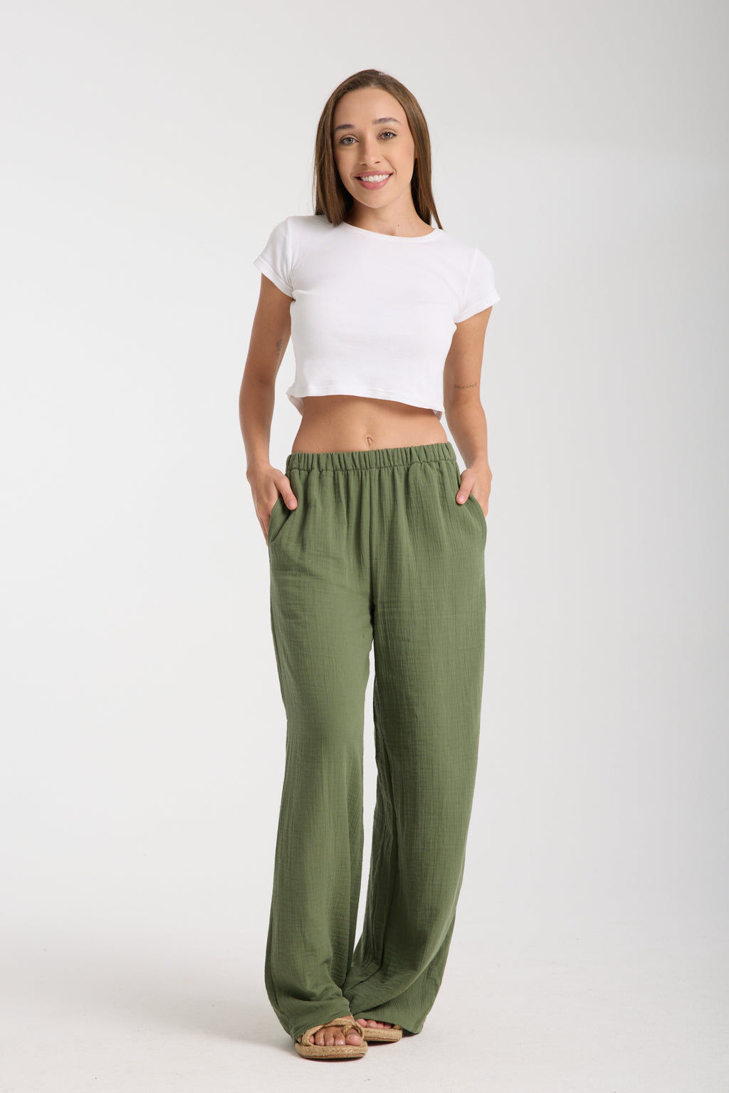 Çift Katlı Müslin Bol Paça Pantolon