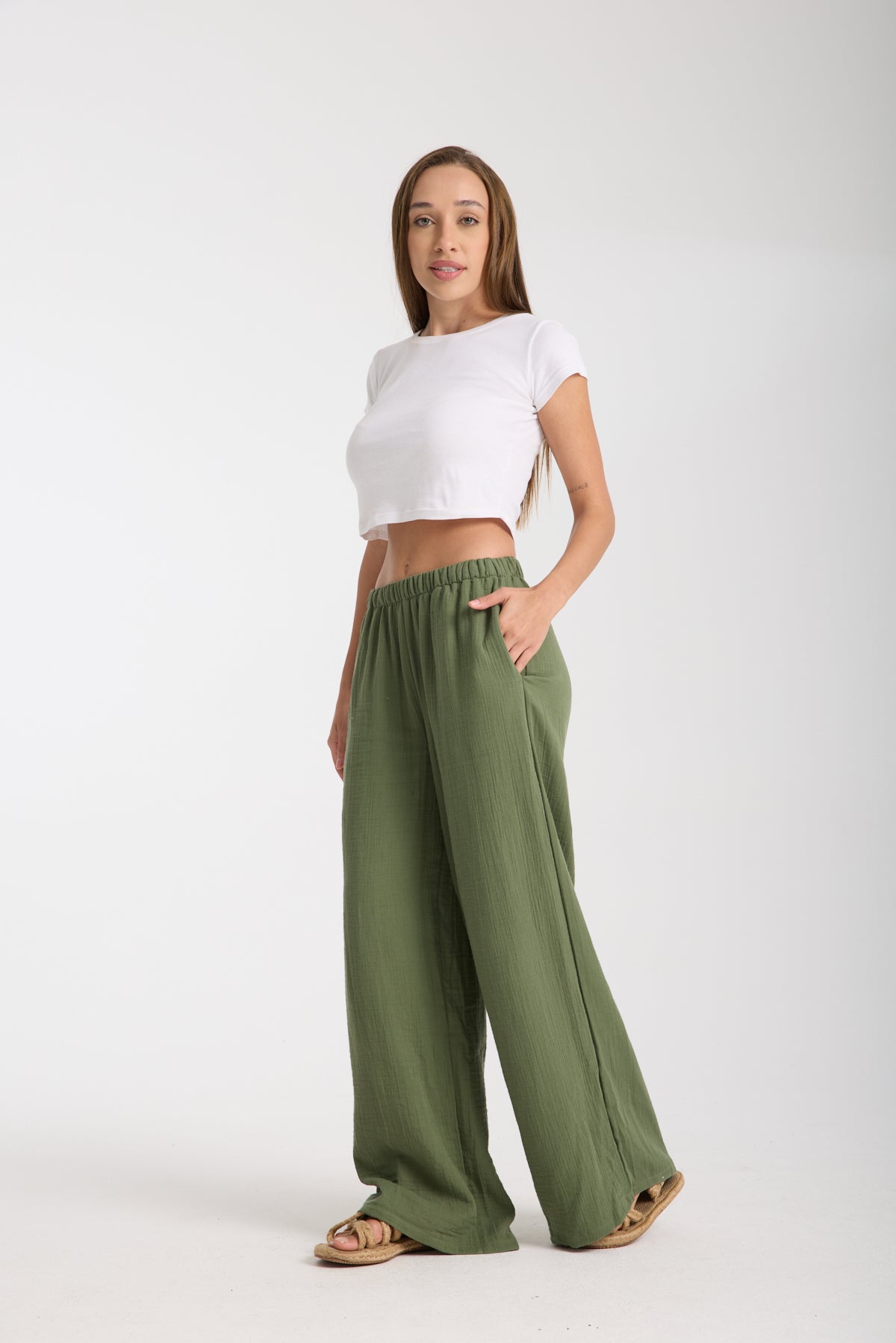 Çift Katlı Müslin Bol Paça Pantolon