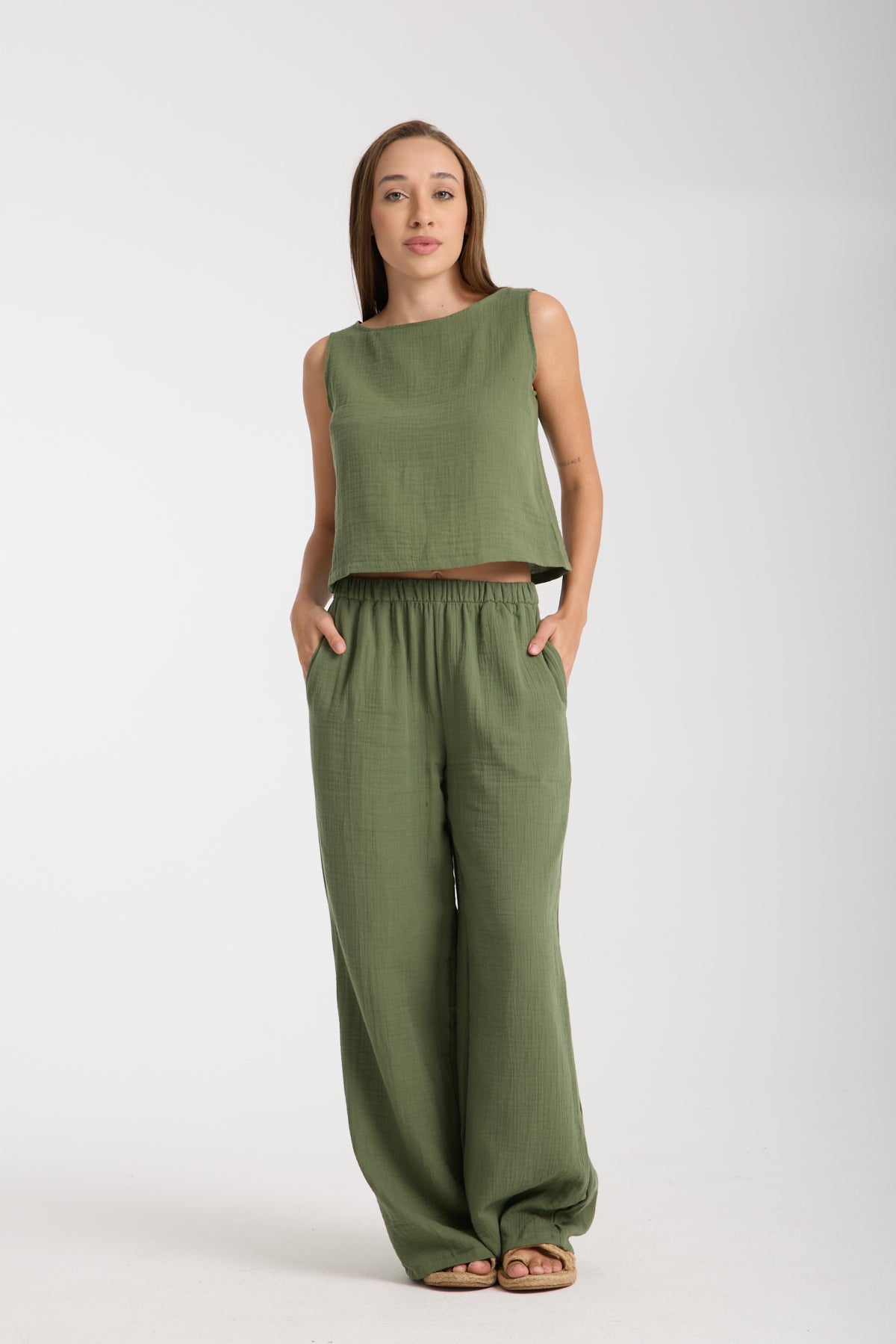 Çift Katlı Müslin Bol Paça Takım