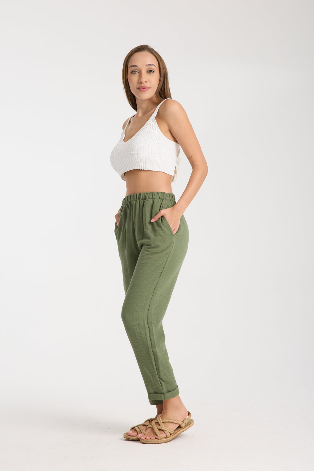 Çift Katlı Müslin Düz Pantolon