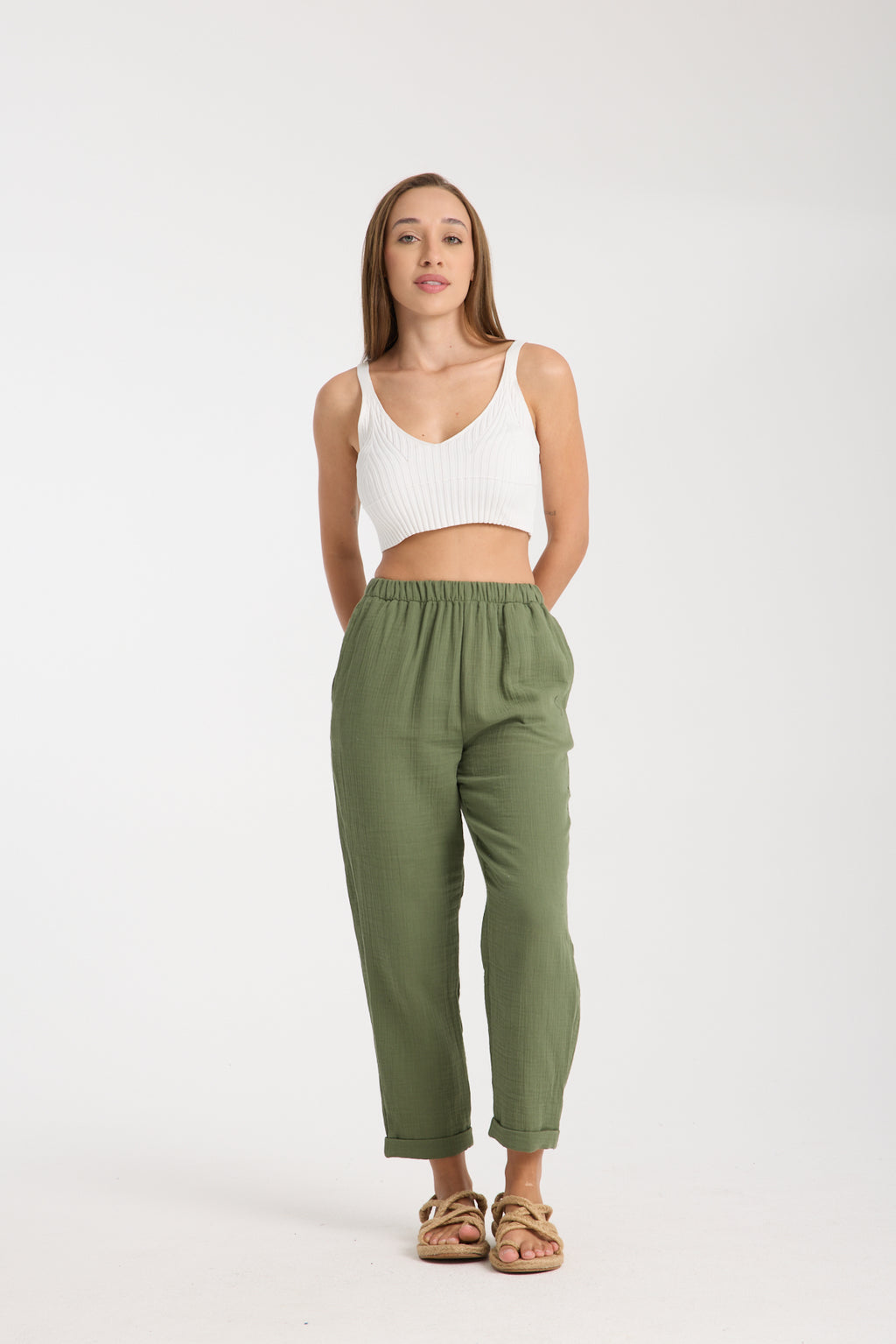 Çift Katlı Müslin Düz Pantolon