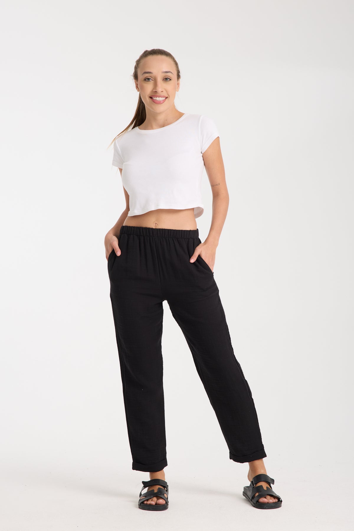 Çift Katlı Müslin Düz Pantolon