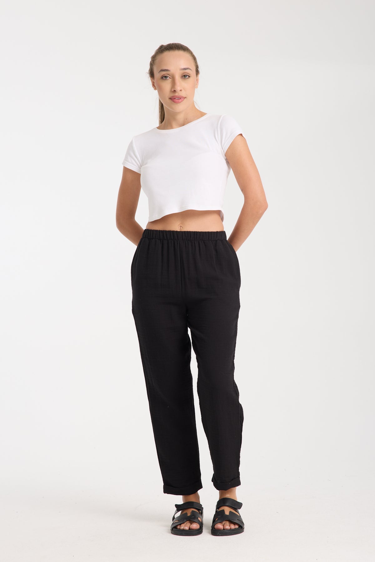 Çift Katlı Müslin Düz Pantolon