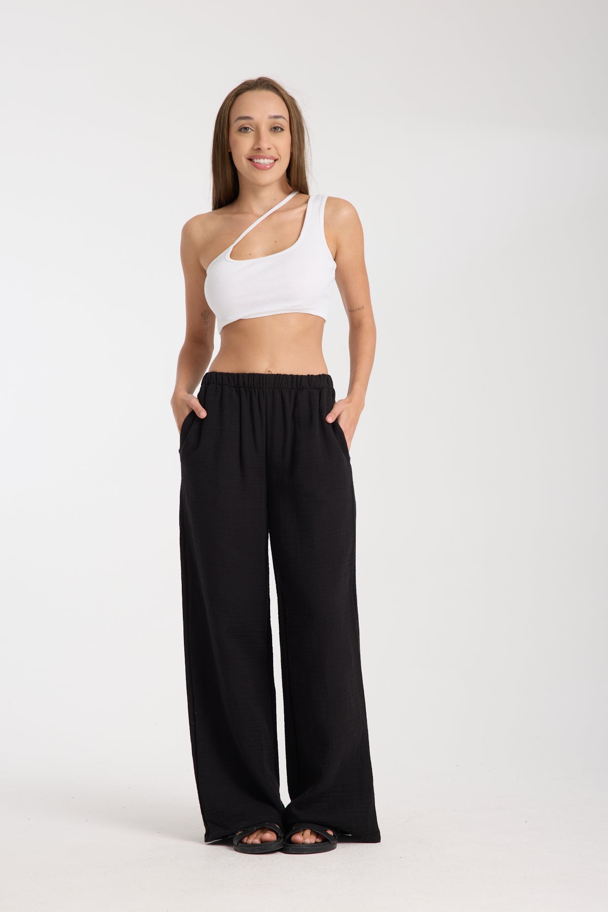 Çift Katlı Müslin Bol Paça Pantolon