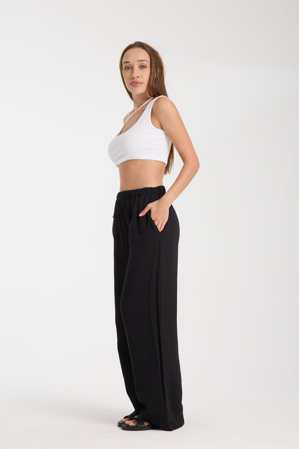 Çift Katlı Müslin Bol Paça Pantolon