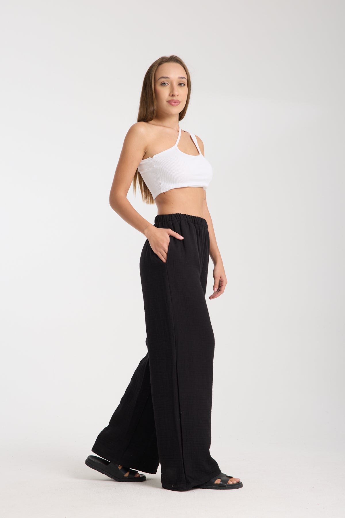 Çift Katlı Müslin Bol Paça Pantolon