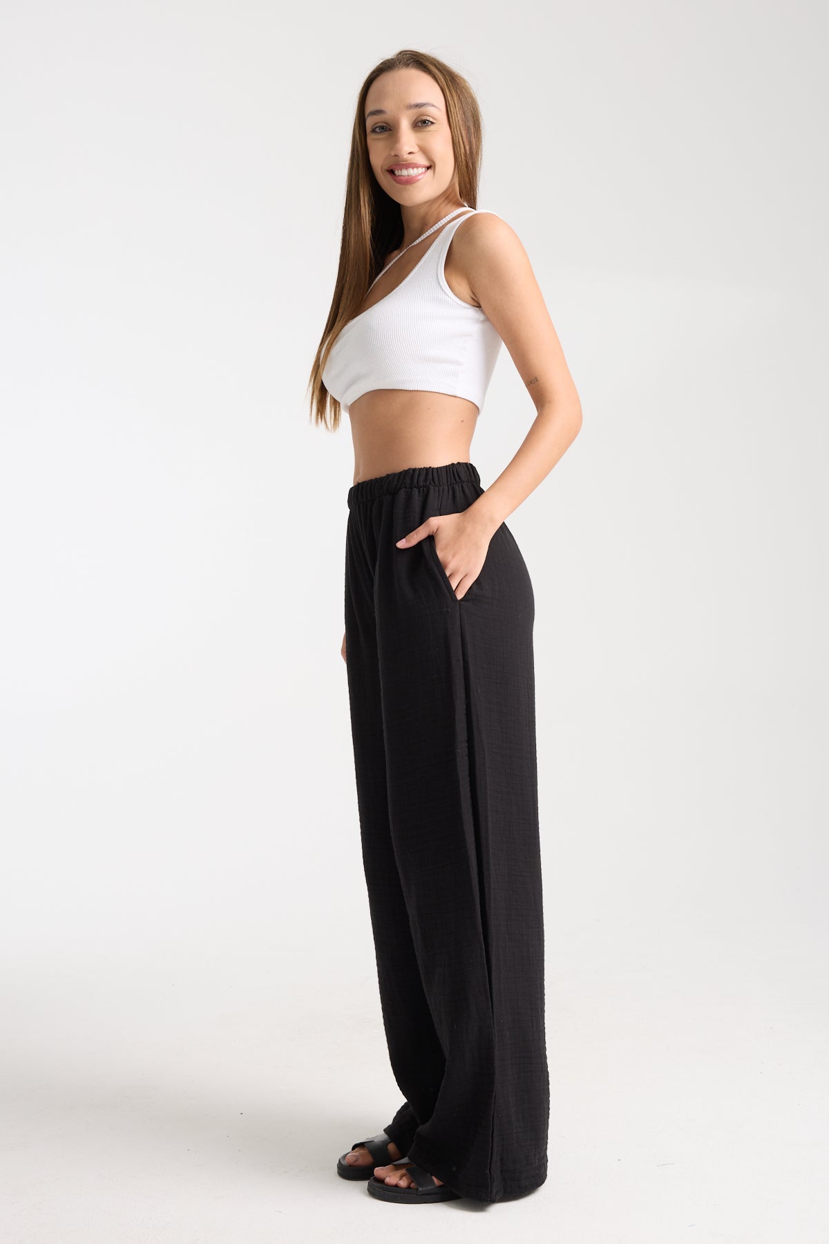 Çift Katlı Müslin Bol Paça Pantolon