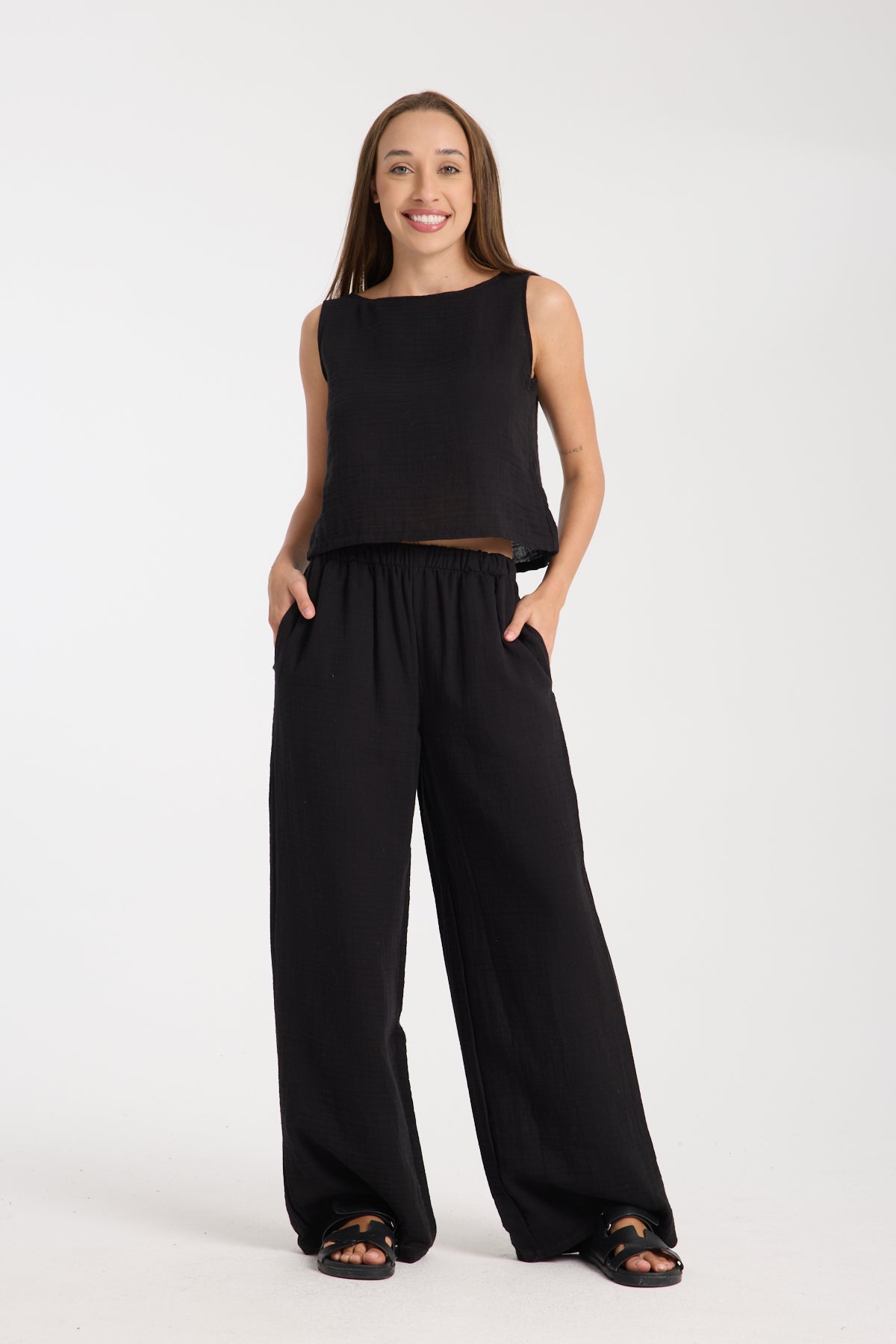 Çift Katlı Müslin Bol Paça Takım