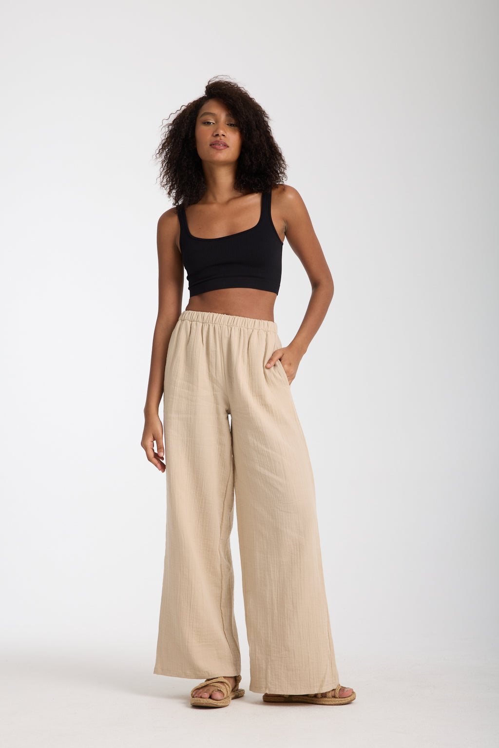 Çift Katlı Müslin Bol Paça Pantolon