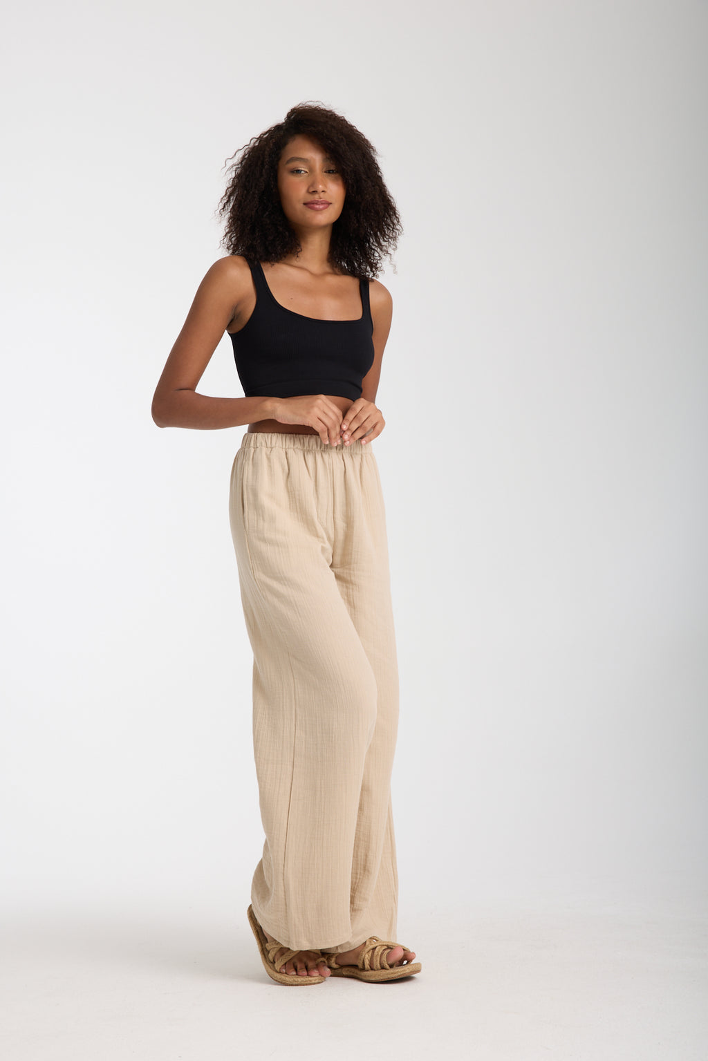 Çift Katlı Müslin Bol Paça Pantolon