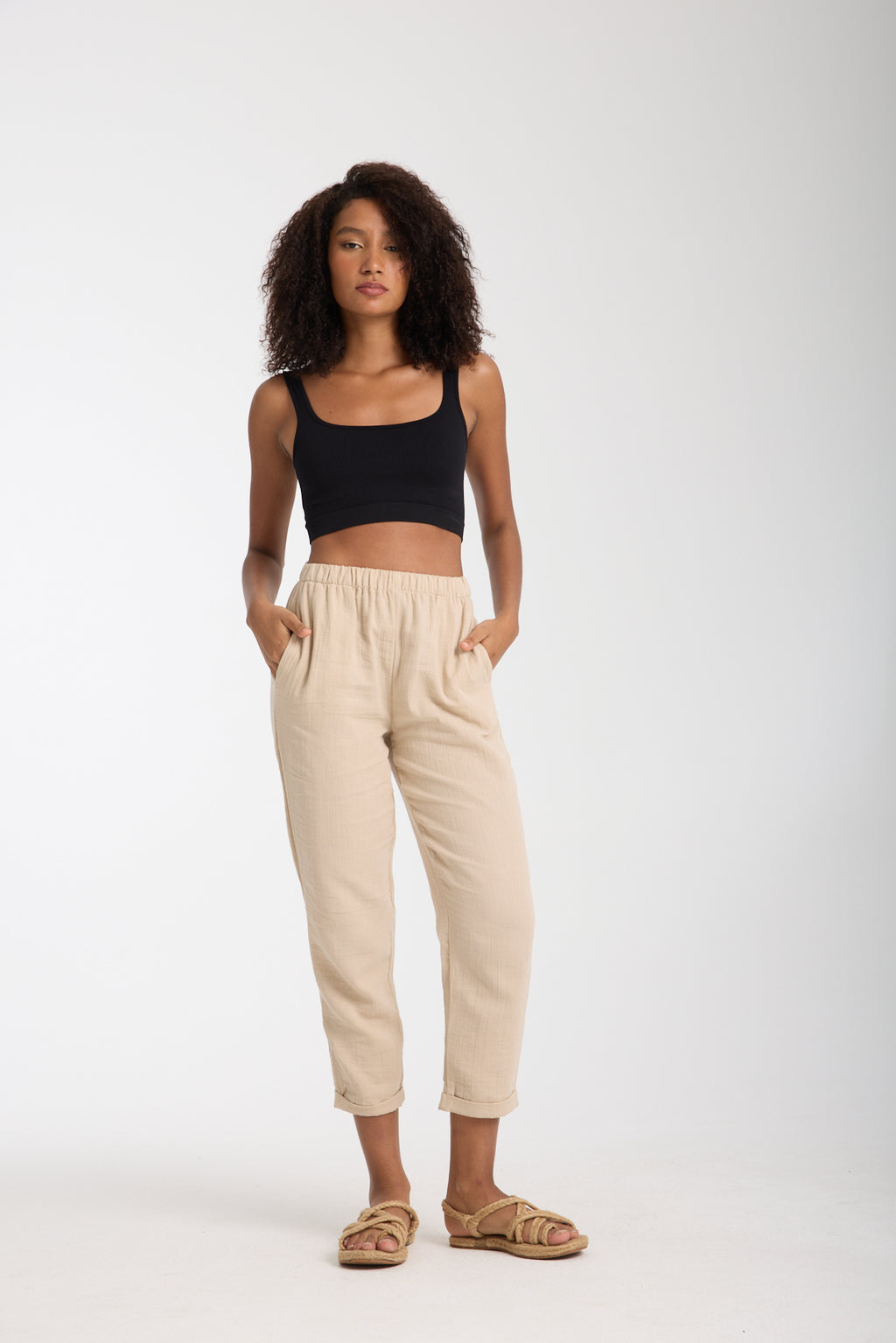 Çift Katlı Müslin Düz Pantolon