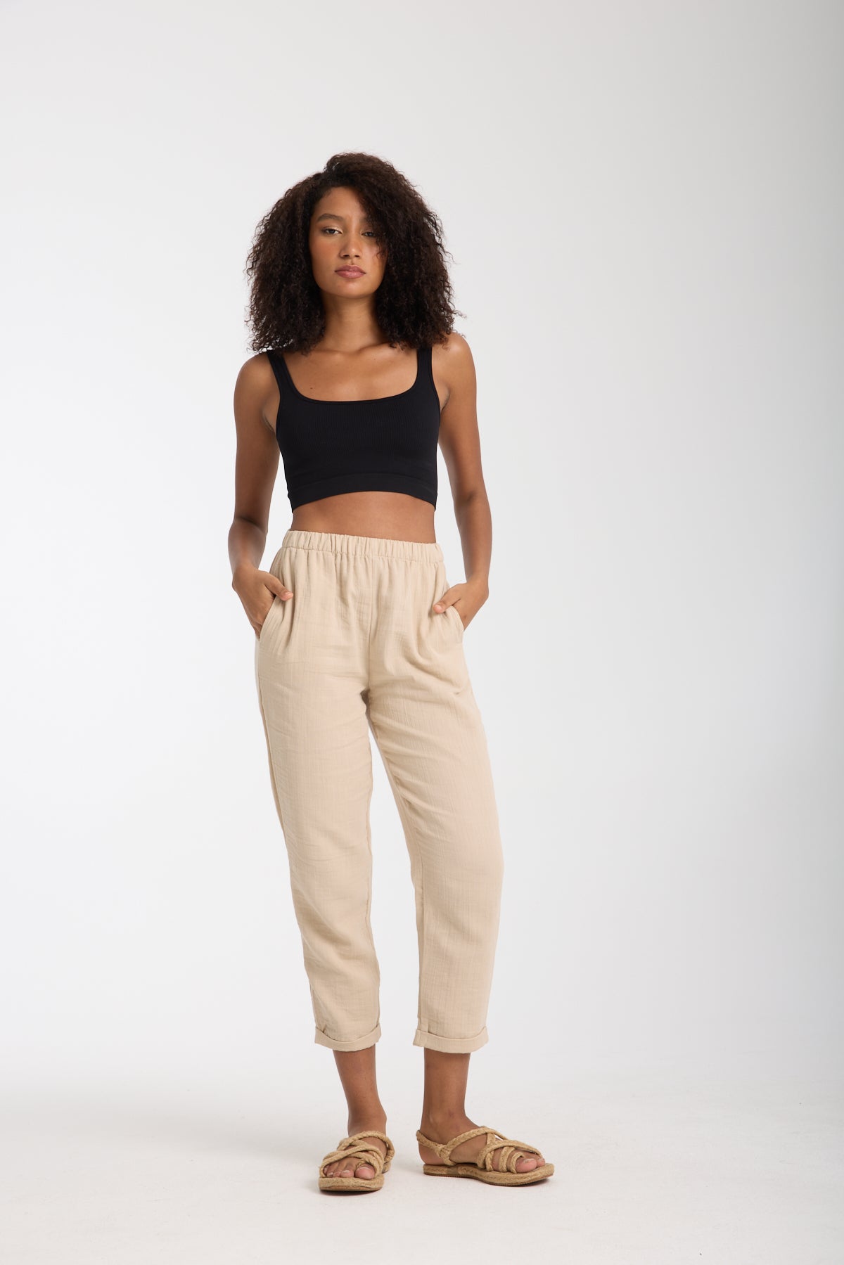 Çift Katlı Müslin Düz Pantolon