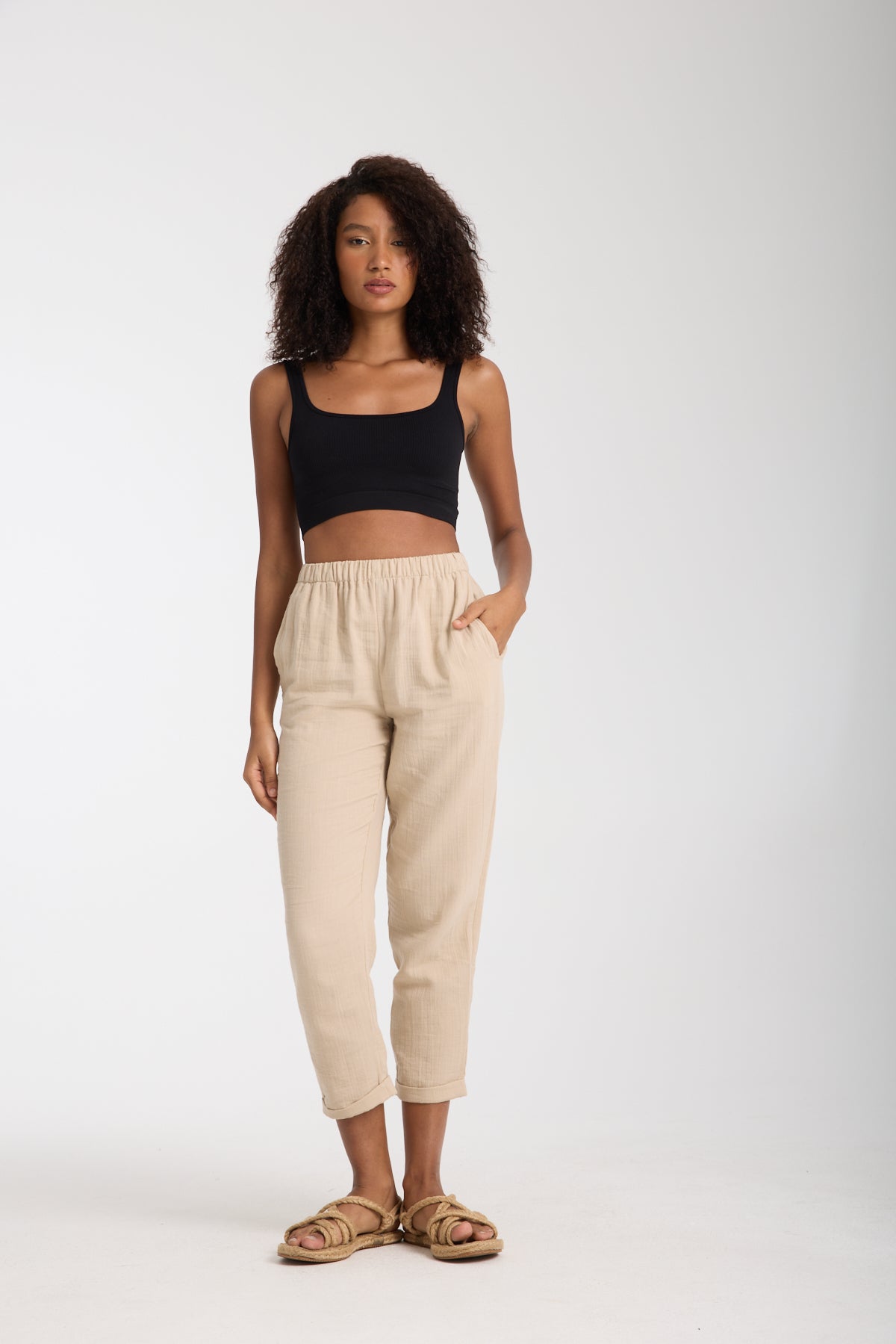 Çift Katlı Müslin Düz Pantolon