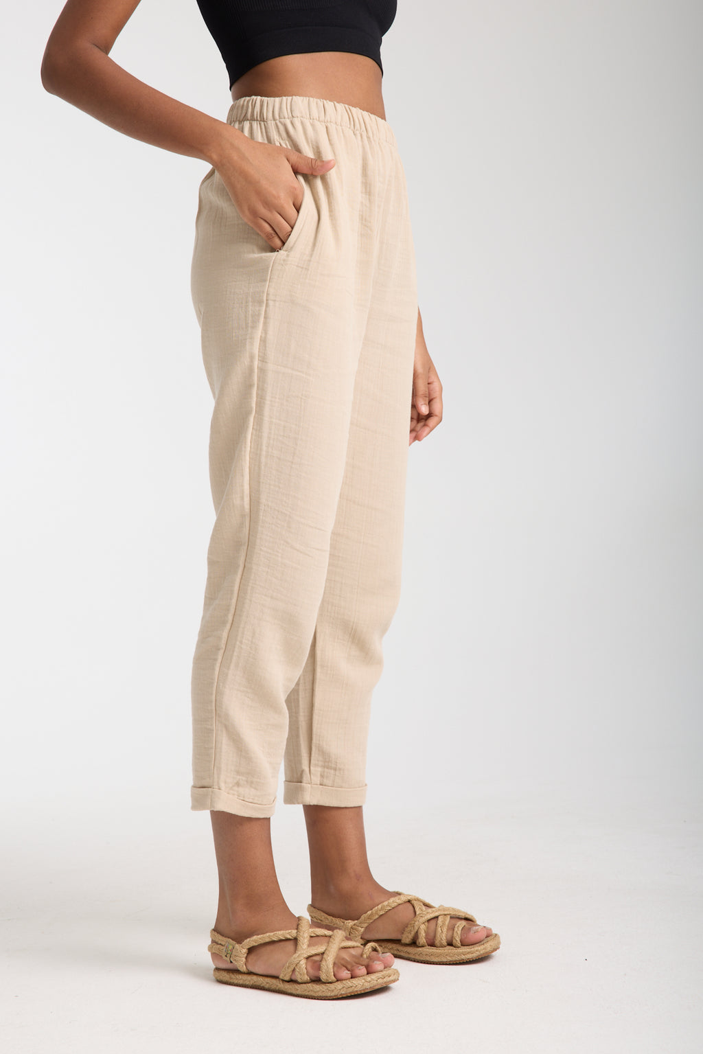 Çift Katlı Müslin Düz Pantolon