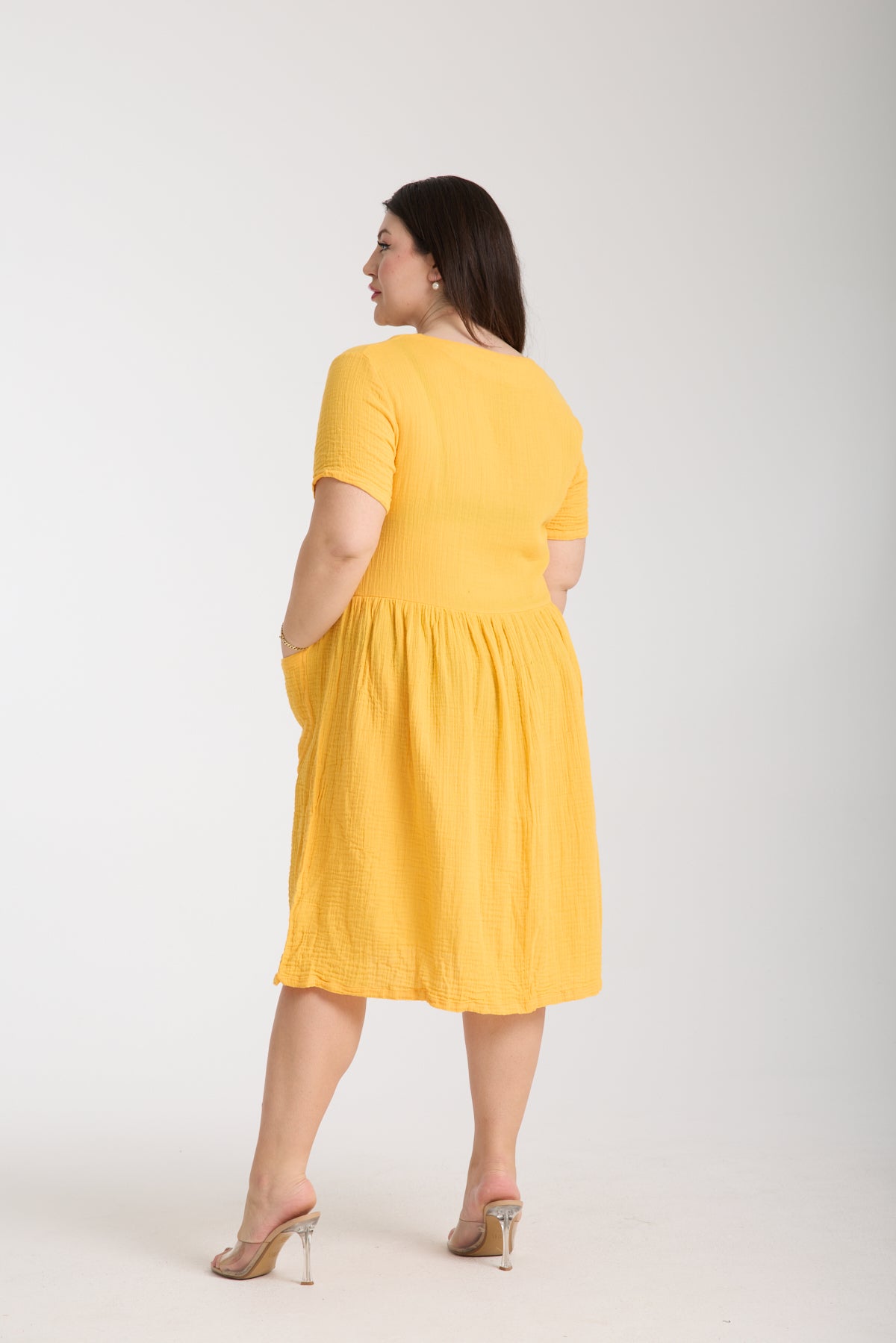 Büyük Beden Çift Katlı Müslin Cepli Elbise