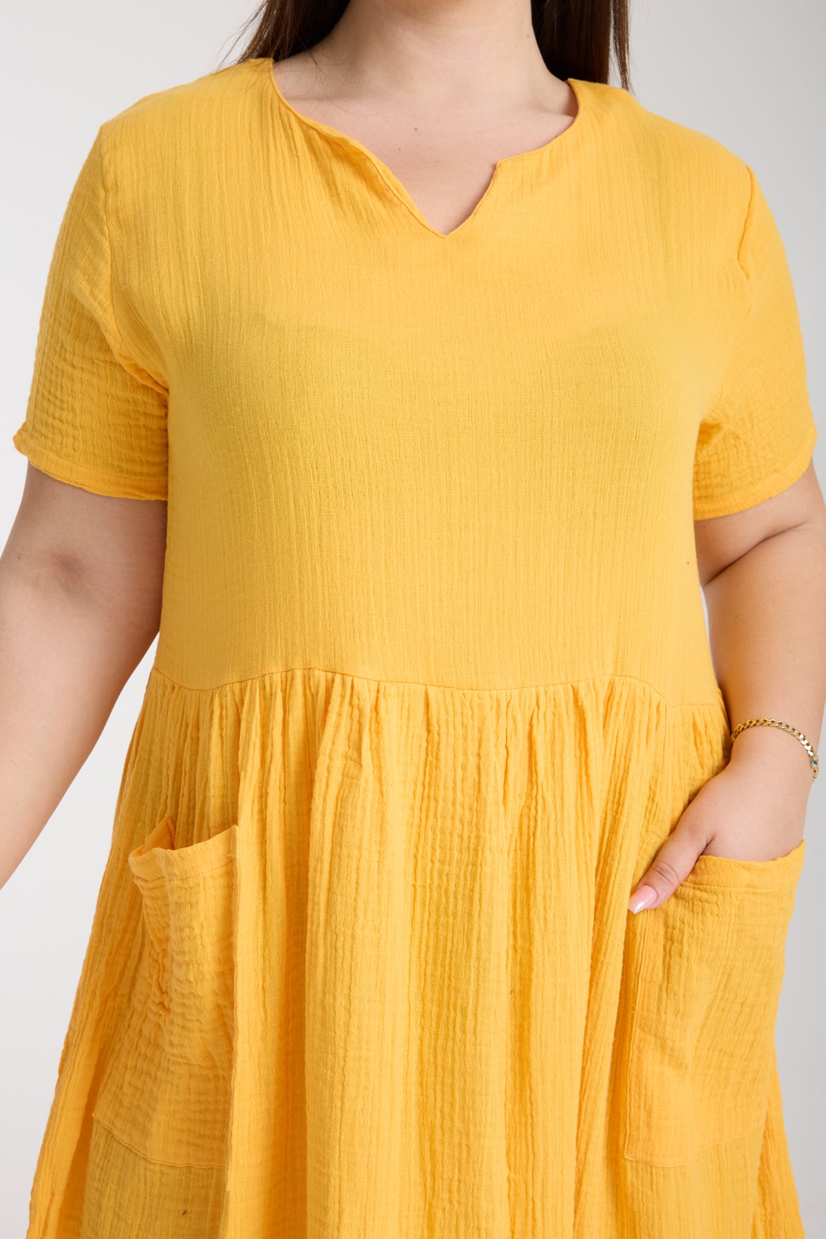 Büyük Beden Çift Katlı Müslin Cepli Elbise