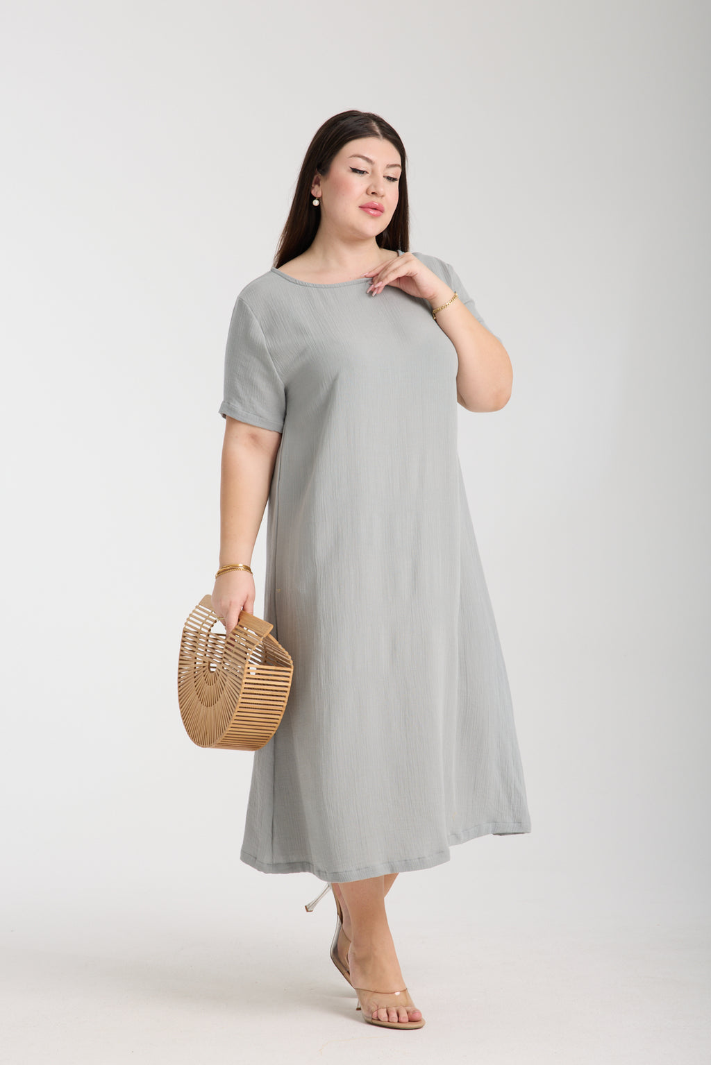 Büyük Beden Çift Katlı Müslin A Kesim Elbise