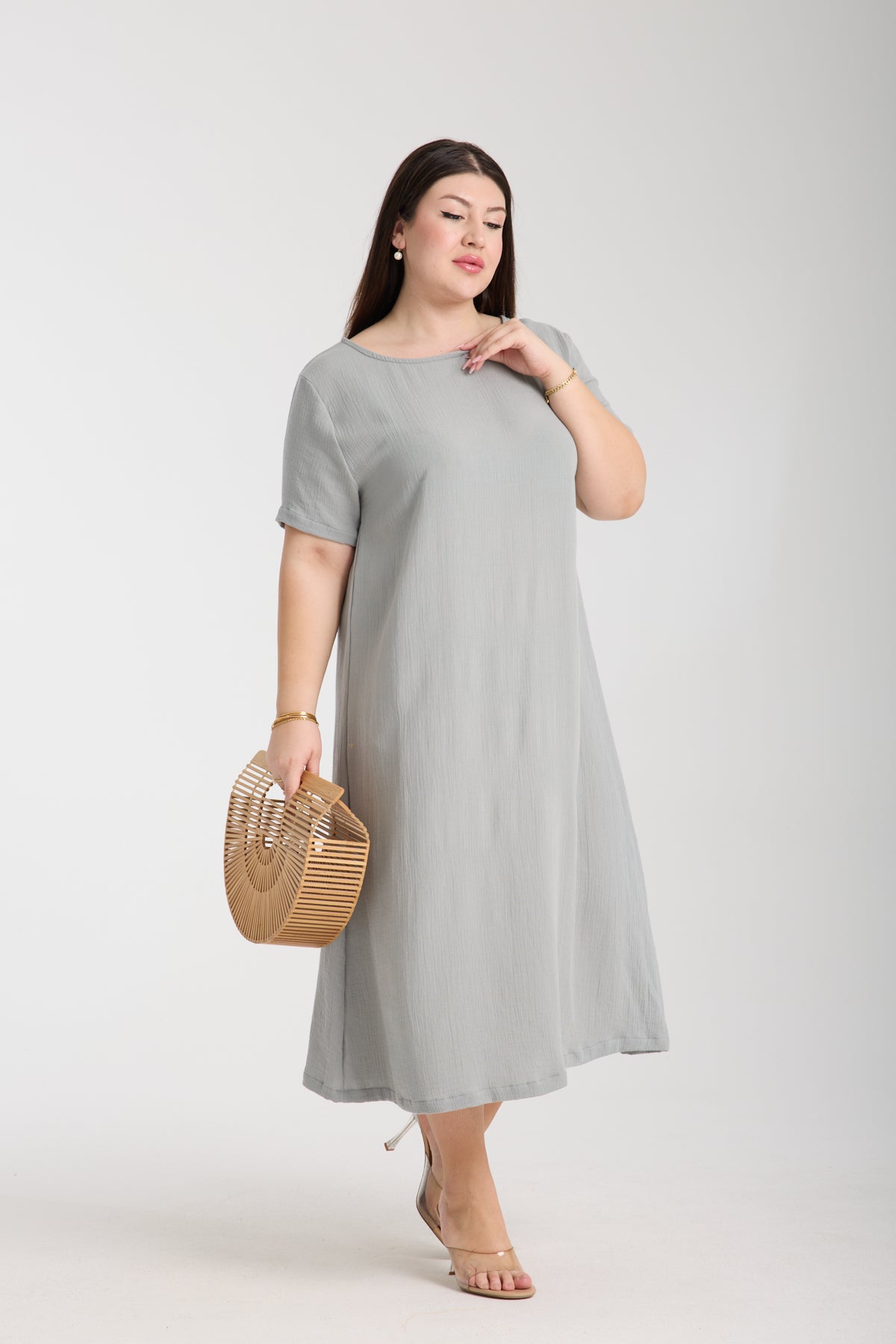 Büyük Beden Çift Katlı Müslin A Kesim Elbise