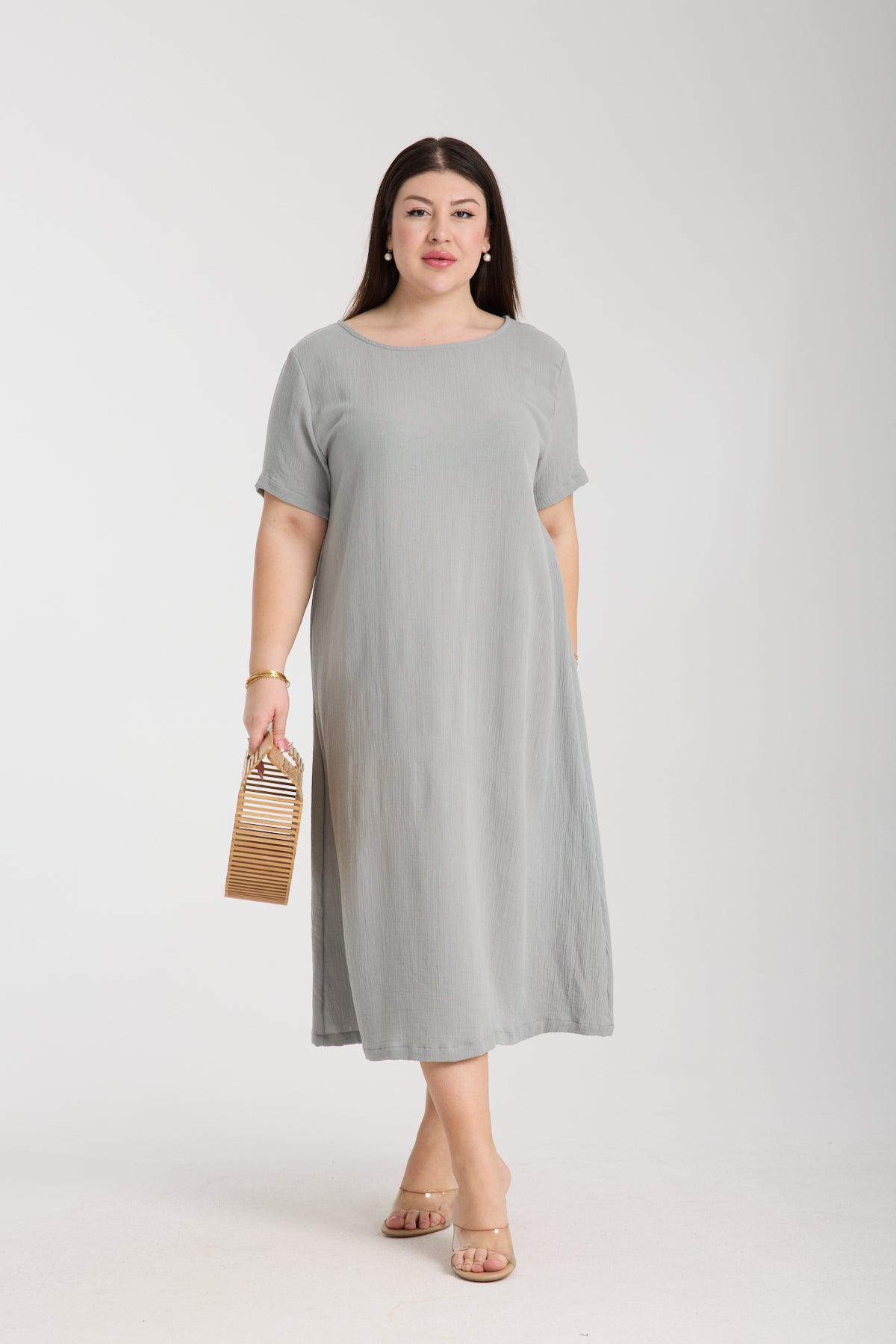 Büyük Beden Çift Katlı Müslin A Kesim Elbise