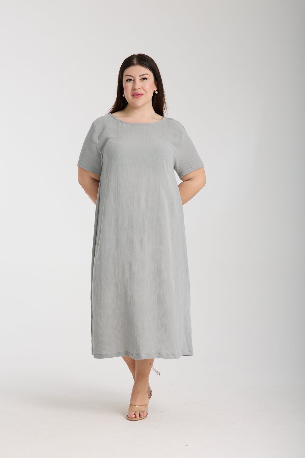 Büyük Beden Çift Katlı Müslin A Kesim Elbise