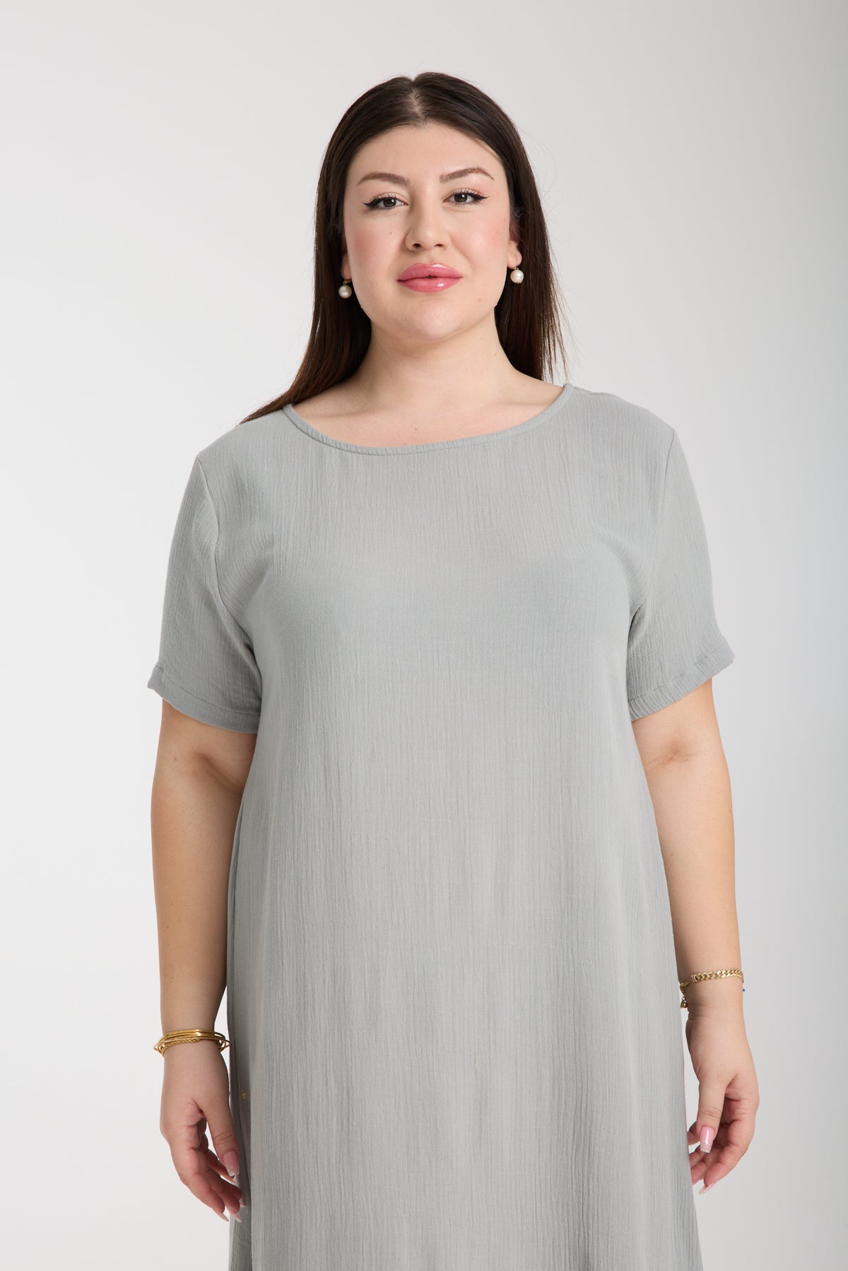 Büyük Beden Çift Katlı Müslin A Kesim Elbise