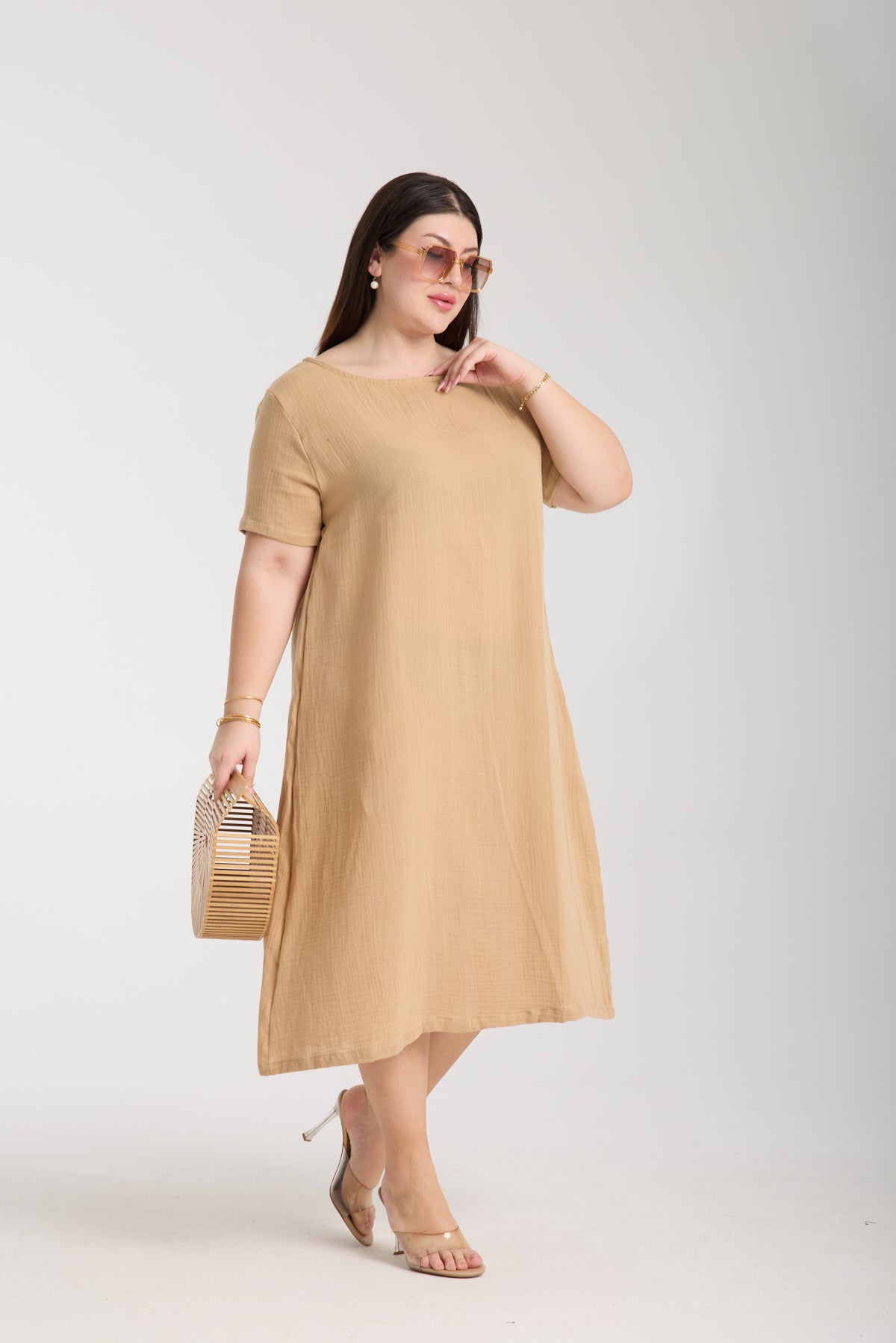 Büyük Beden Çift Katlı Müslin A Kesim Elbise