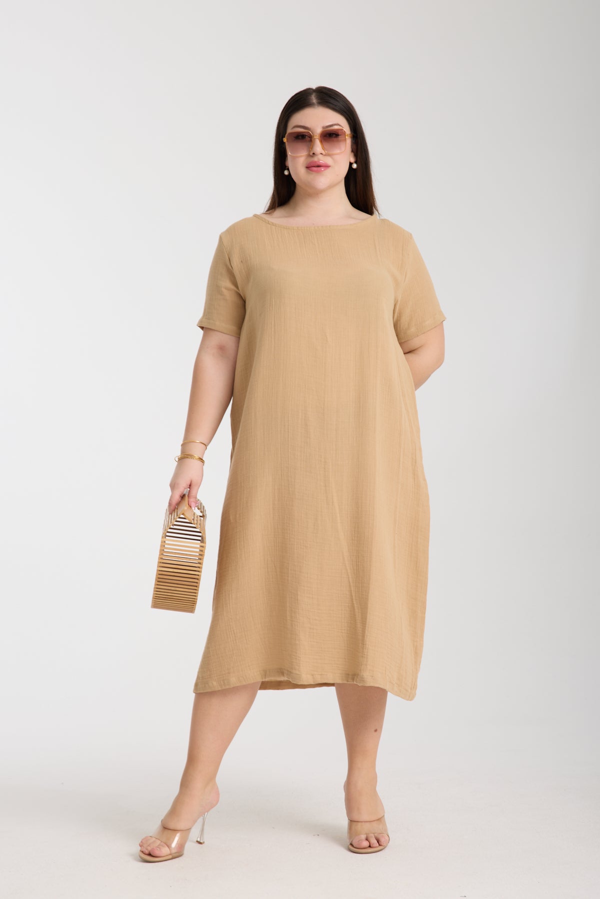 Büyük Beden Çift Katlı Müslin A Kesim Elbise