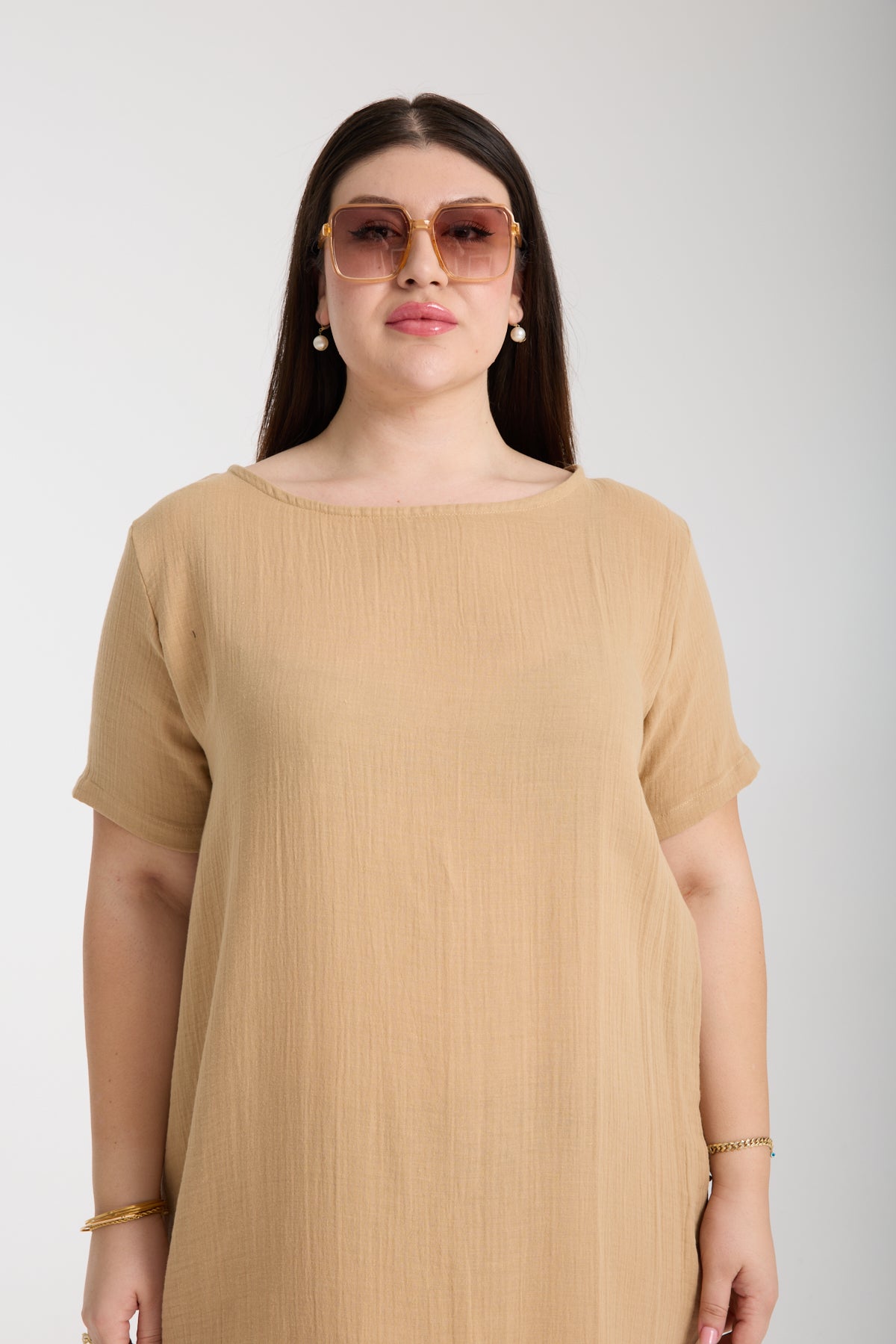 Büyük Beden Çift Katlı Müslin A Kesim Elbise