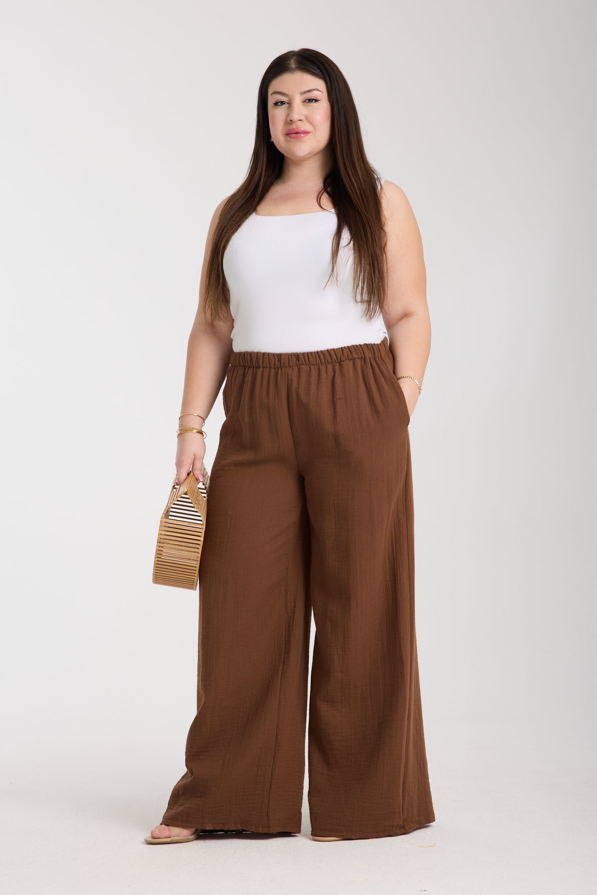 Büyük Beden Çift Kat Müslin Bol Paça Pantolon