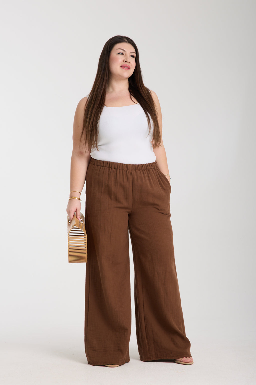 Büyük Beden Çift Kat Müslin Bol Paça Pantolon