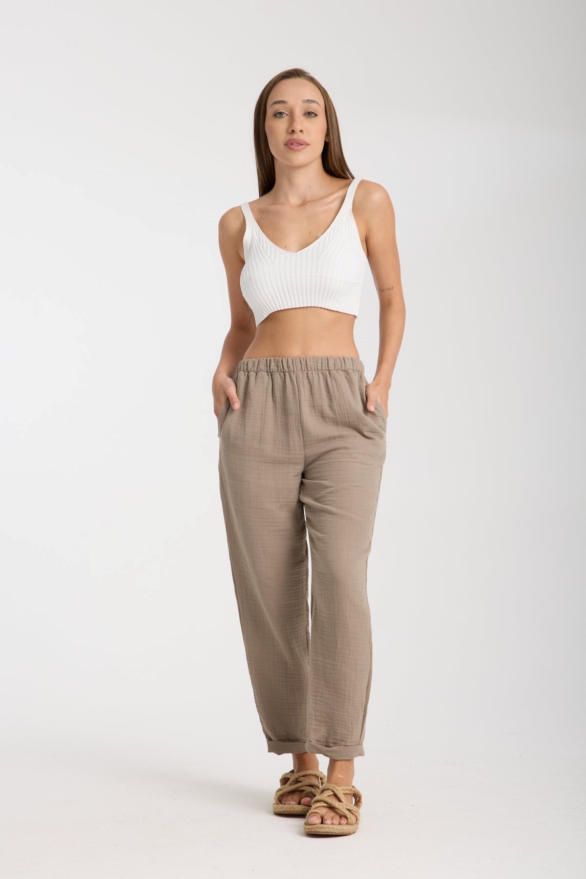 Çift Katlı Müslin Düz Pantolon