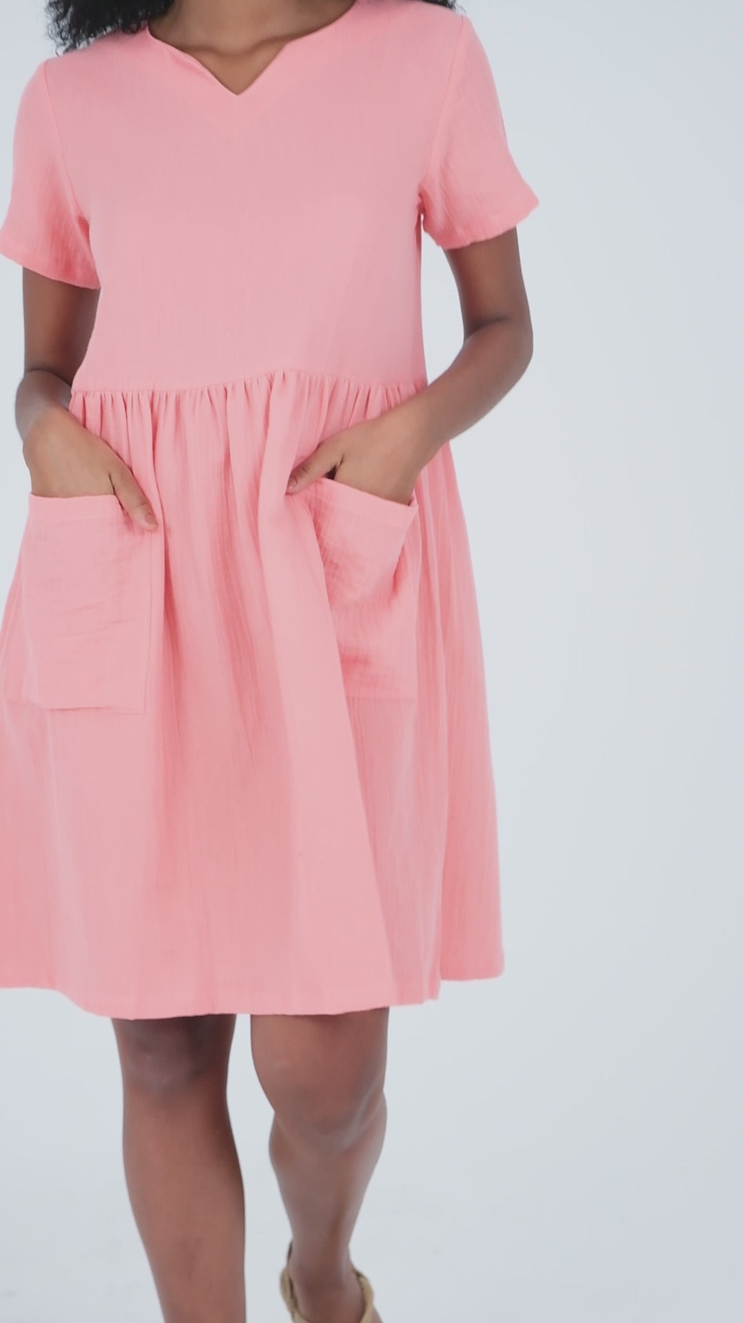 Büyük Beden Çift Katlı Müslin Cepli Elbise